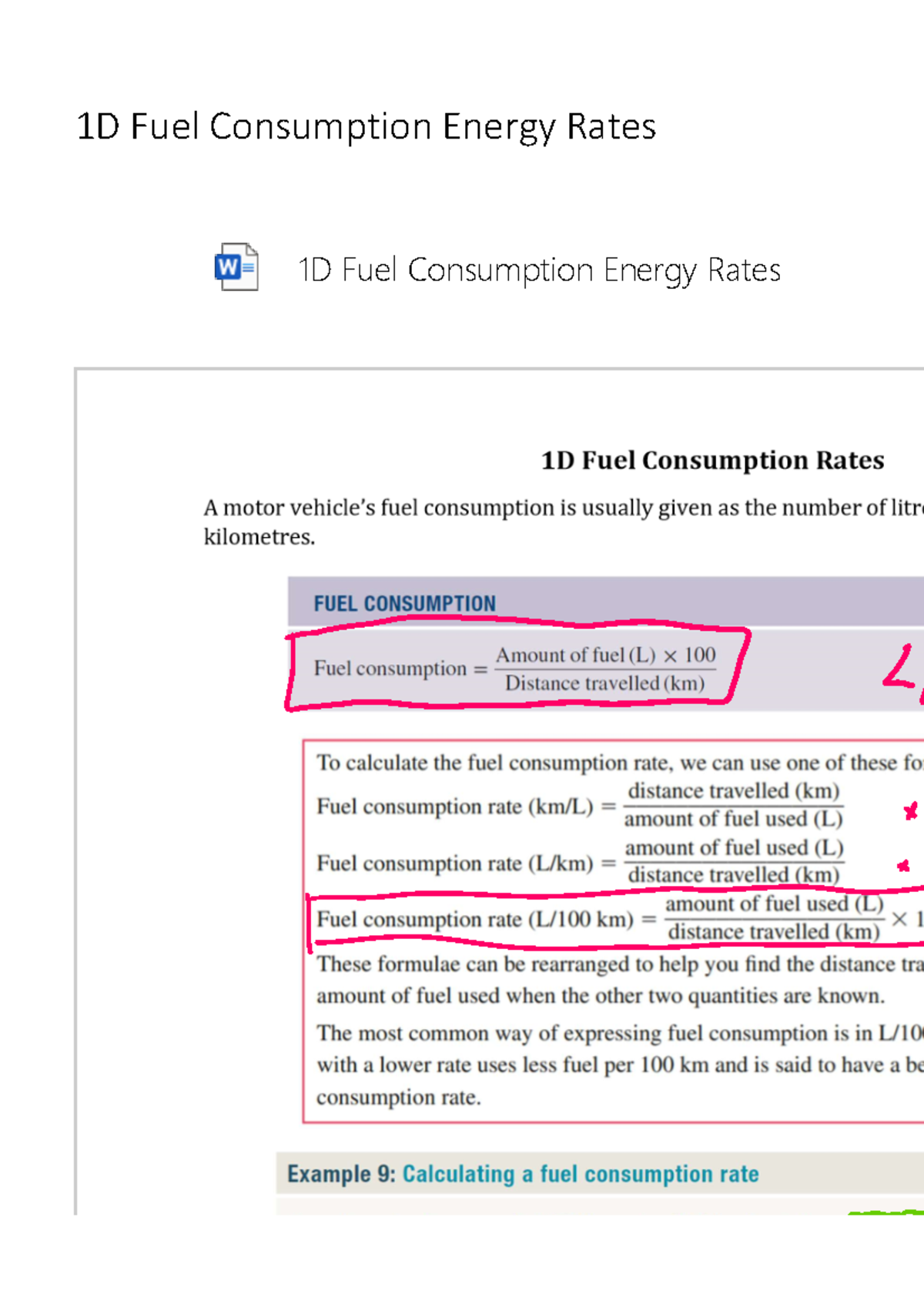 1D Fuel Consumption Energy Rates - Studocu