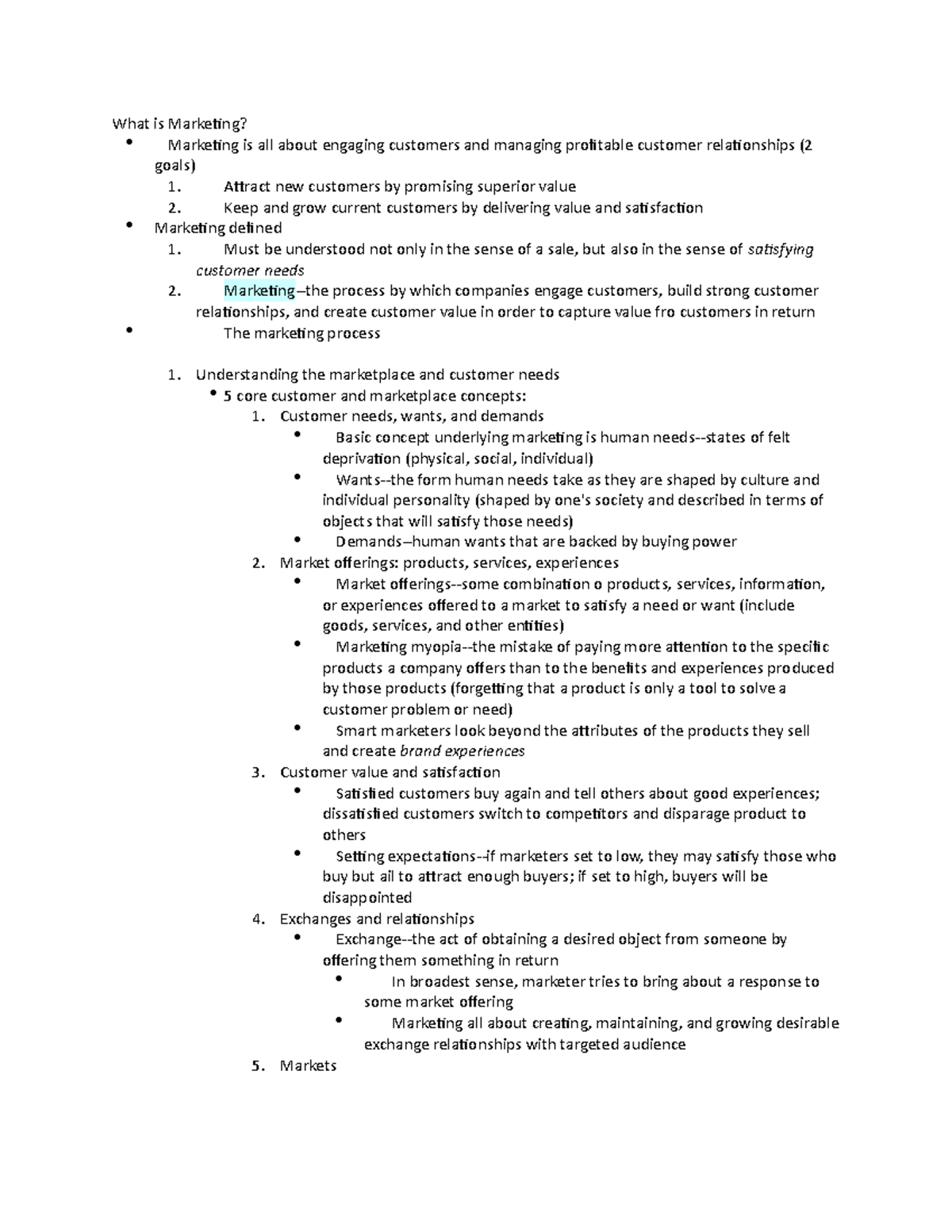 Chapter 1 - Summary Principles of Marketing - What is Marketing ...
