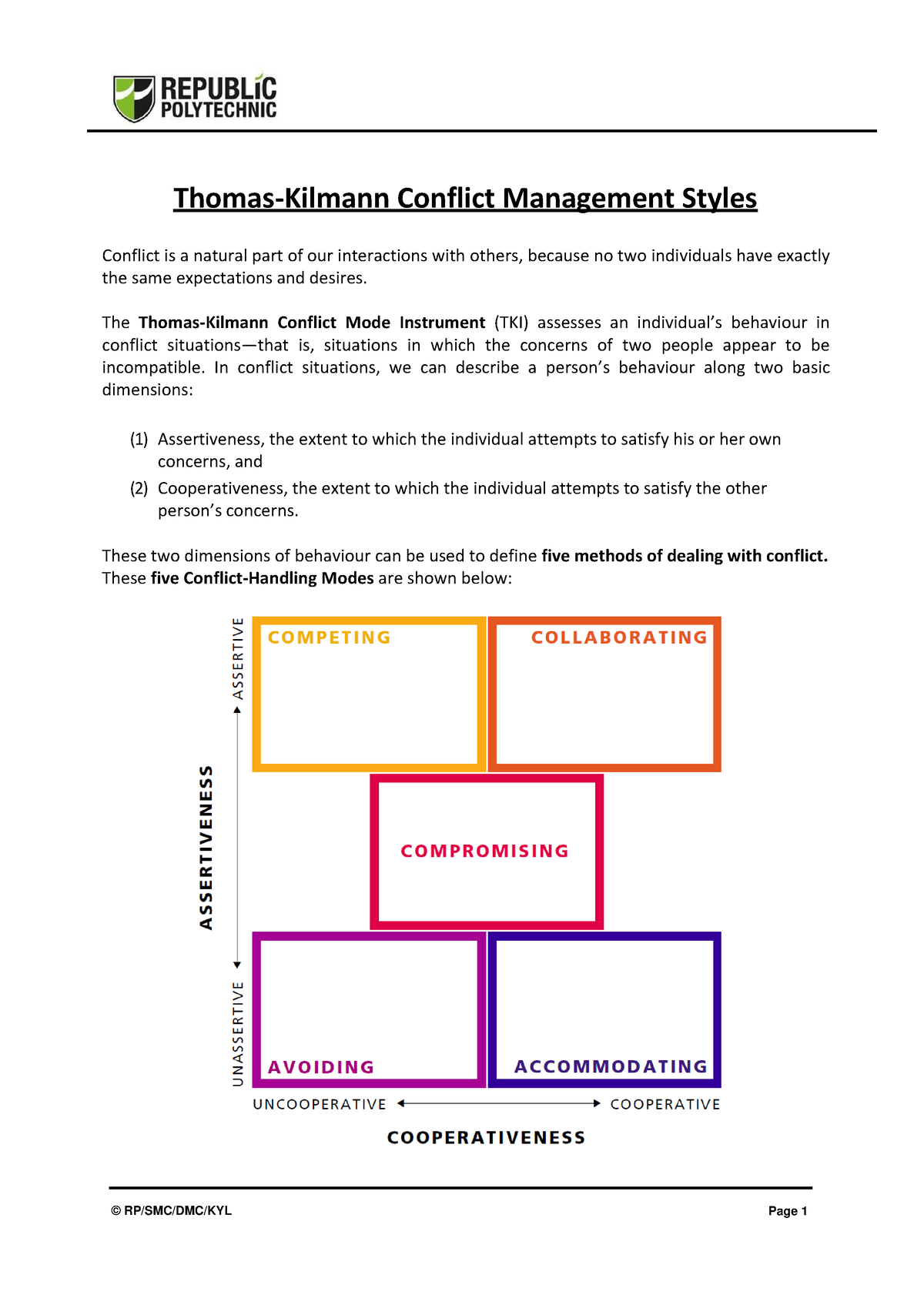 Thomas-Kilmann Conflict Management Styles - The Thomas-Kilmann Conflict ...