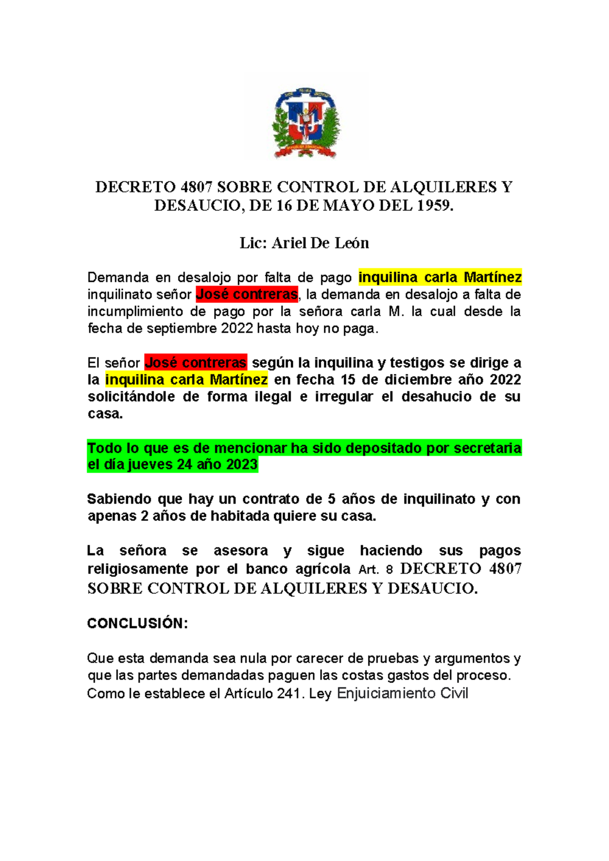 Decreto 4807 Sobre Control DE Alquileres Y Desaucio - DECRETO 4807 ...