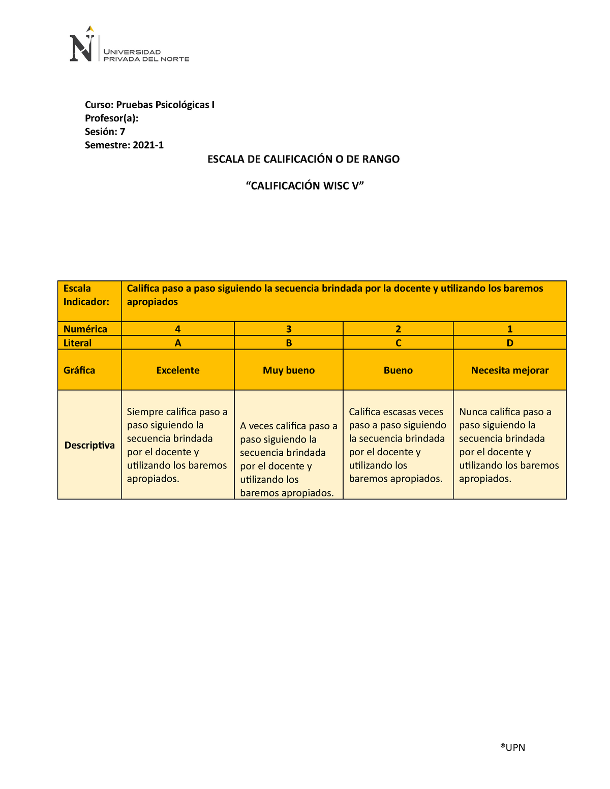 Escala PARA LA Calificaci ô N DE LA Correci ô N DEL WISC IV - Curso ...