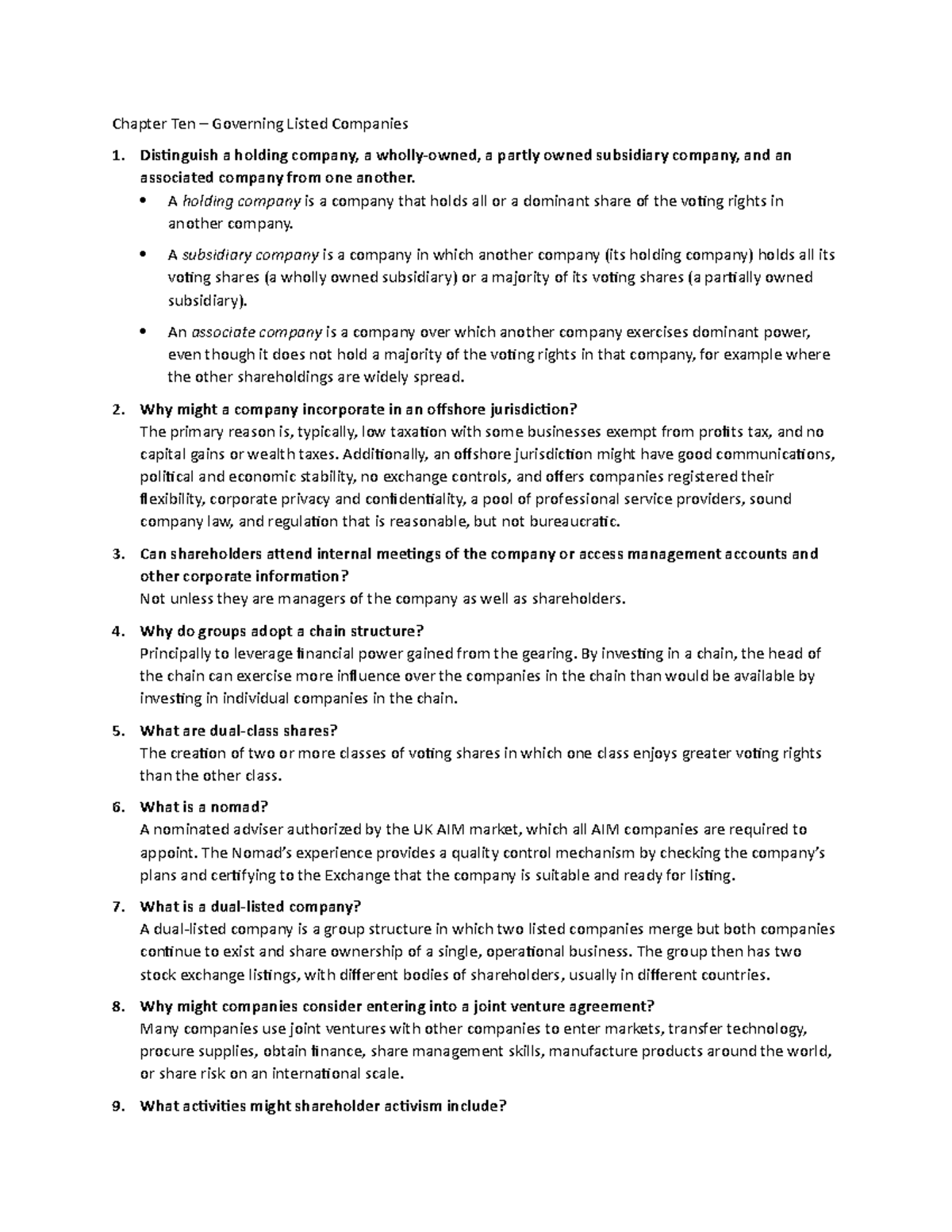 Chapters 10 & 11 - End of chapter questions and answers from textbook ...