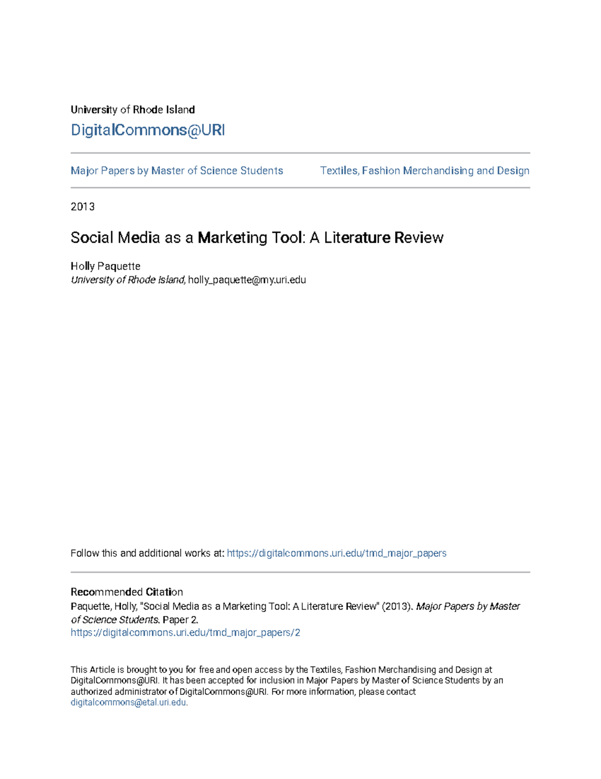 literature review on social media marketing