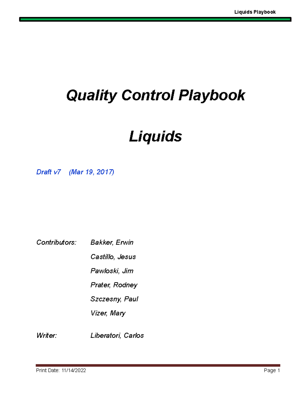Liquids Quality Control Playbook - Quality Control Playbook Liquids ...