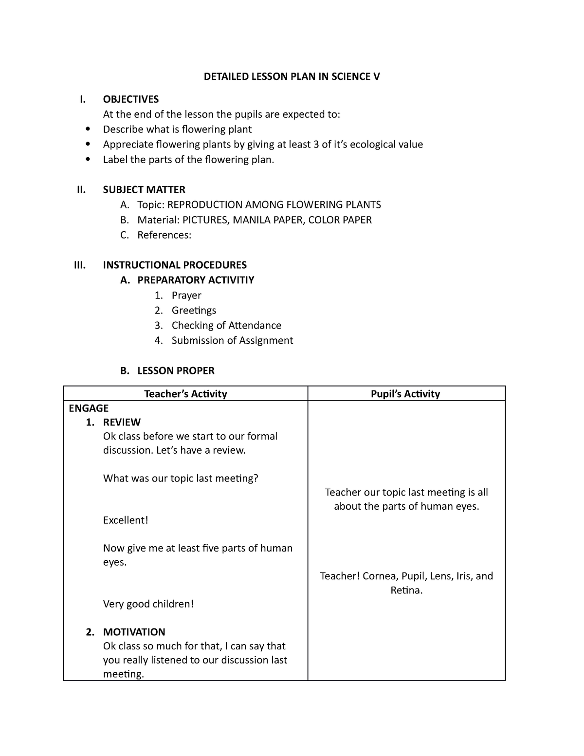 Science Lp Detailed Lesson Plan Using 5es Detailed Lesson Plan In Science V I Objectives 8134