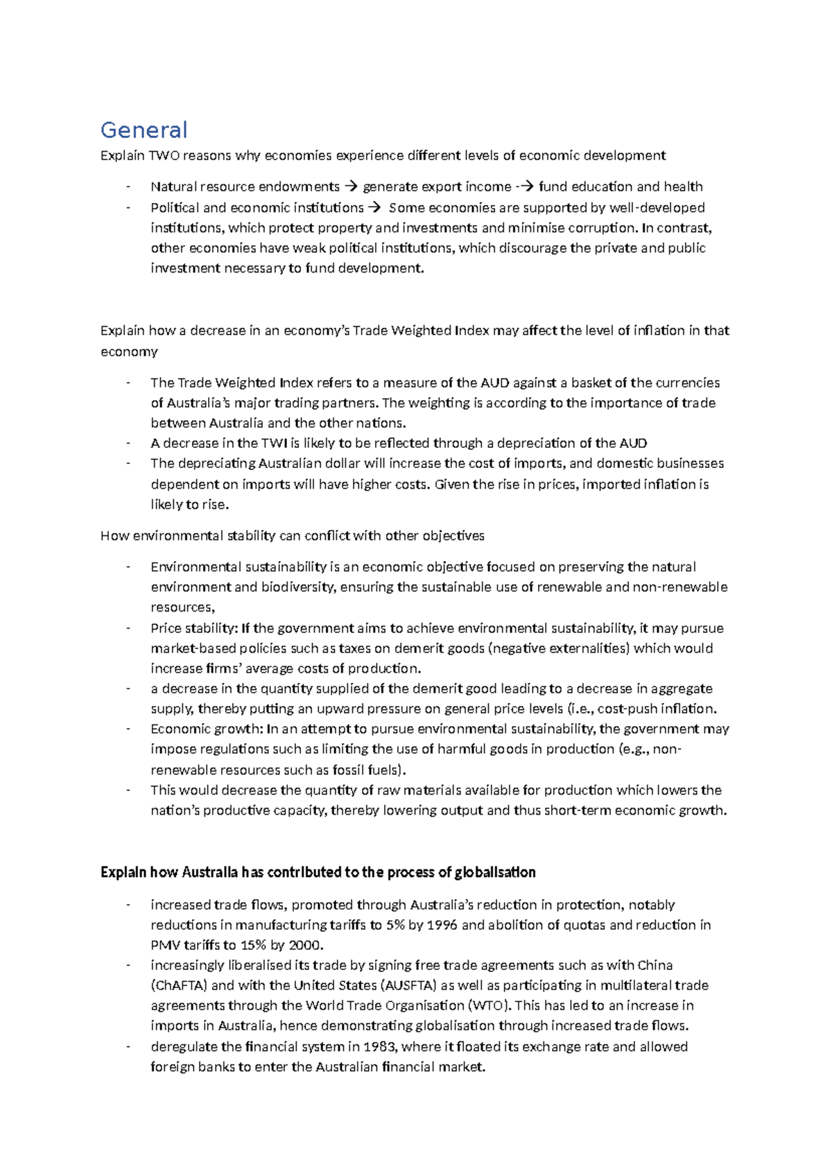 Economic paragraphs to memoraise - General Explain TWO reasons why ...
