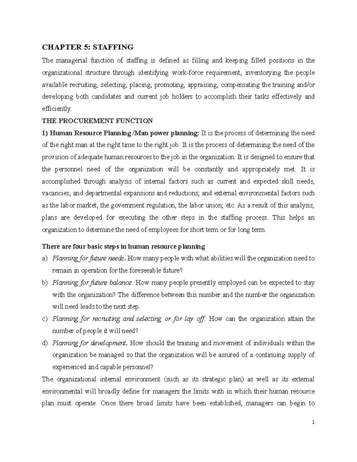 Chapter 5 staffing chapter 5 staffing the managerial function of