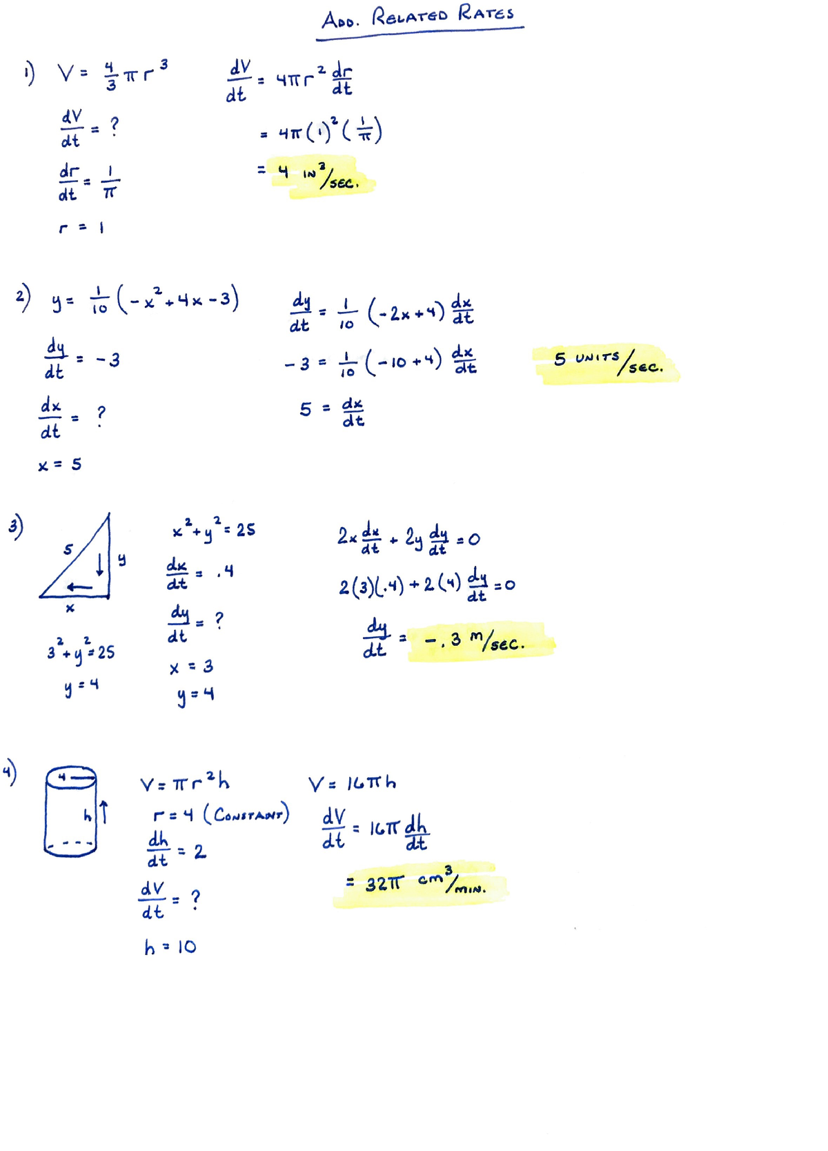 Related Rates Worksheet - MATH 1A - Studocu