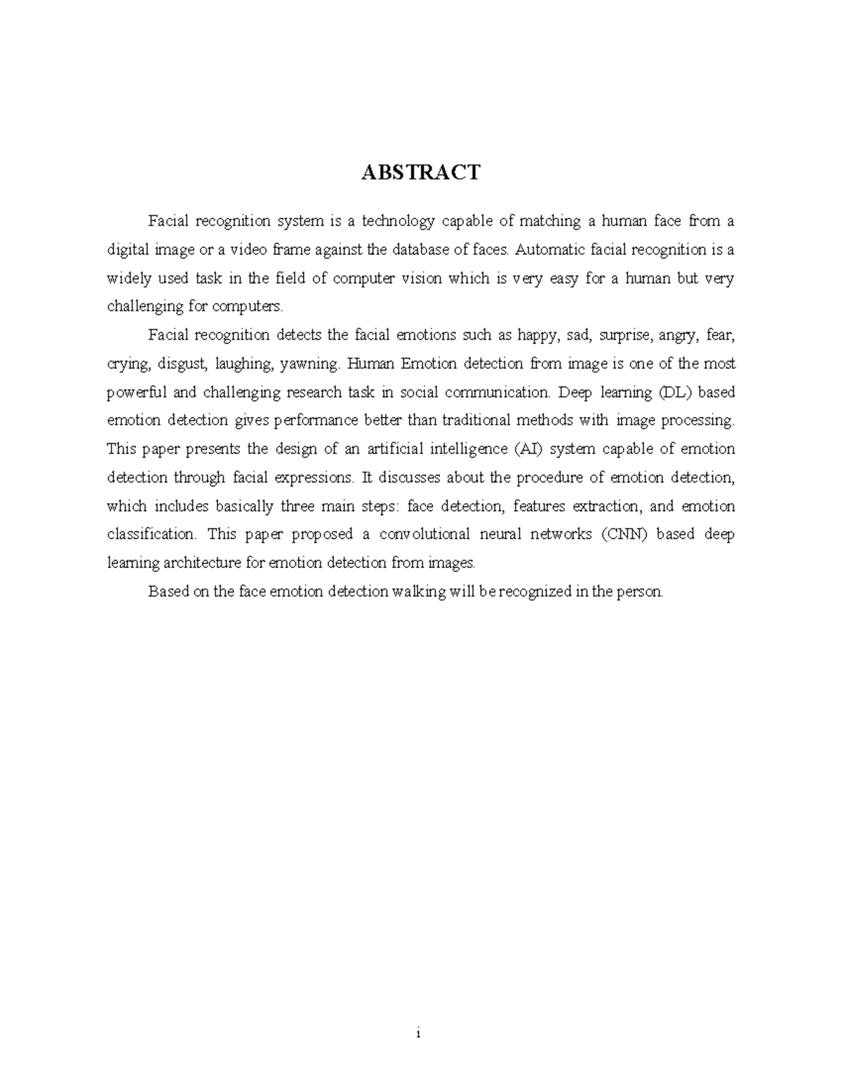 Human Action Recognition Report - i ABSTRACT Facial recognition system ...