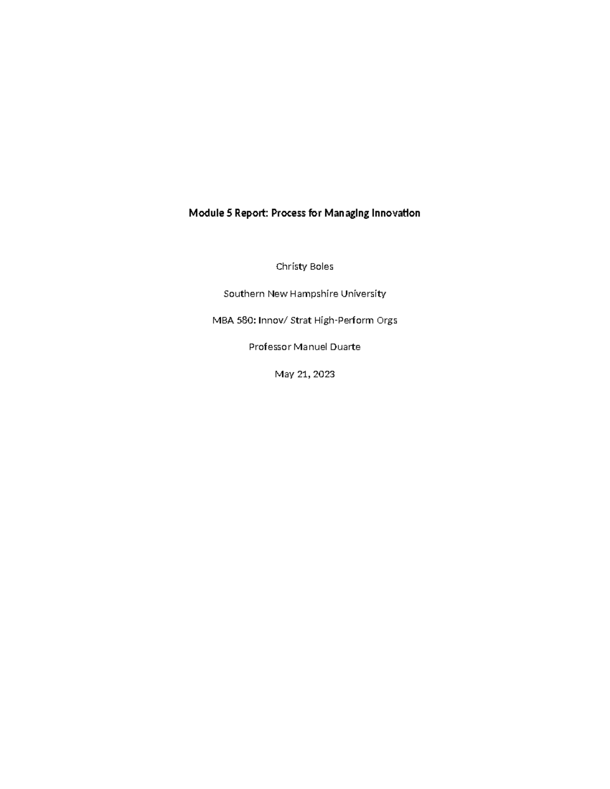 Module+5+Report+-+MBA+580 - Module 5 Report: Process For Managing ...