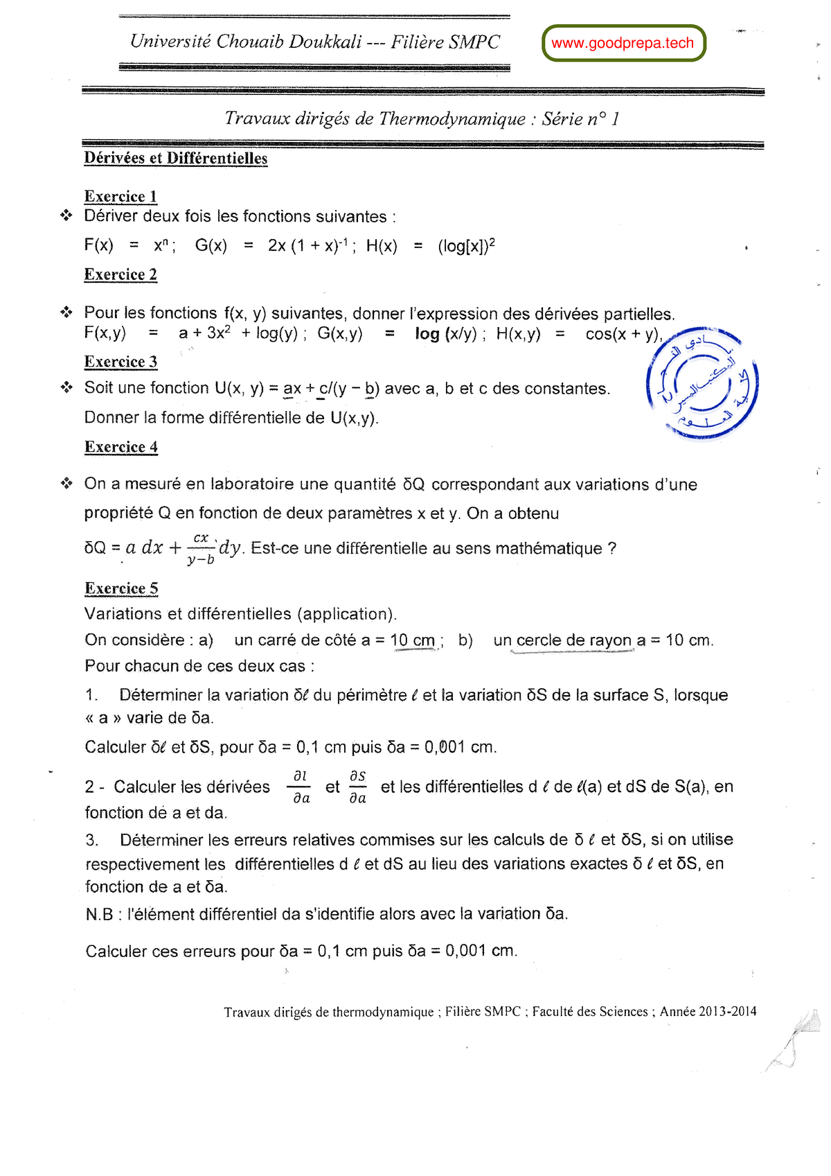 Thermodynamique Smpc Td Chm12 Studocu