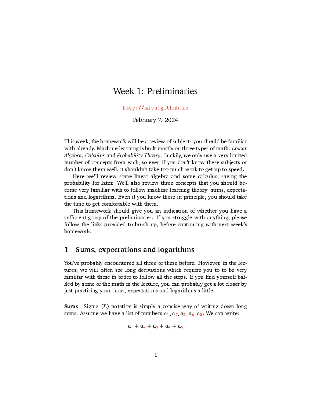 Week1 - Homework - Week 1: Preliminaries mlvu.github February 7, 2024 ...