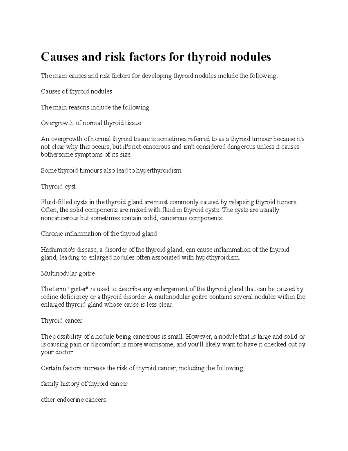 Causes and risk factors for thyroid nodules - Some thyroid tumours also ...