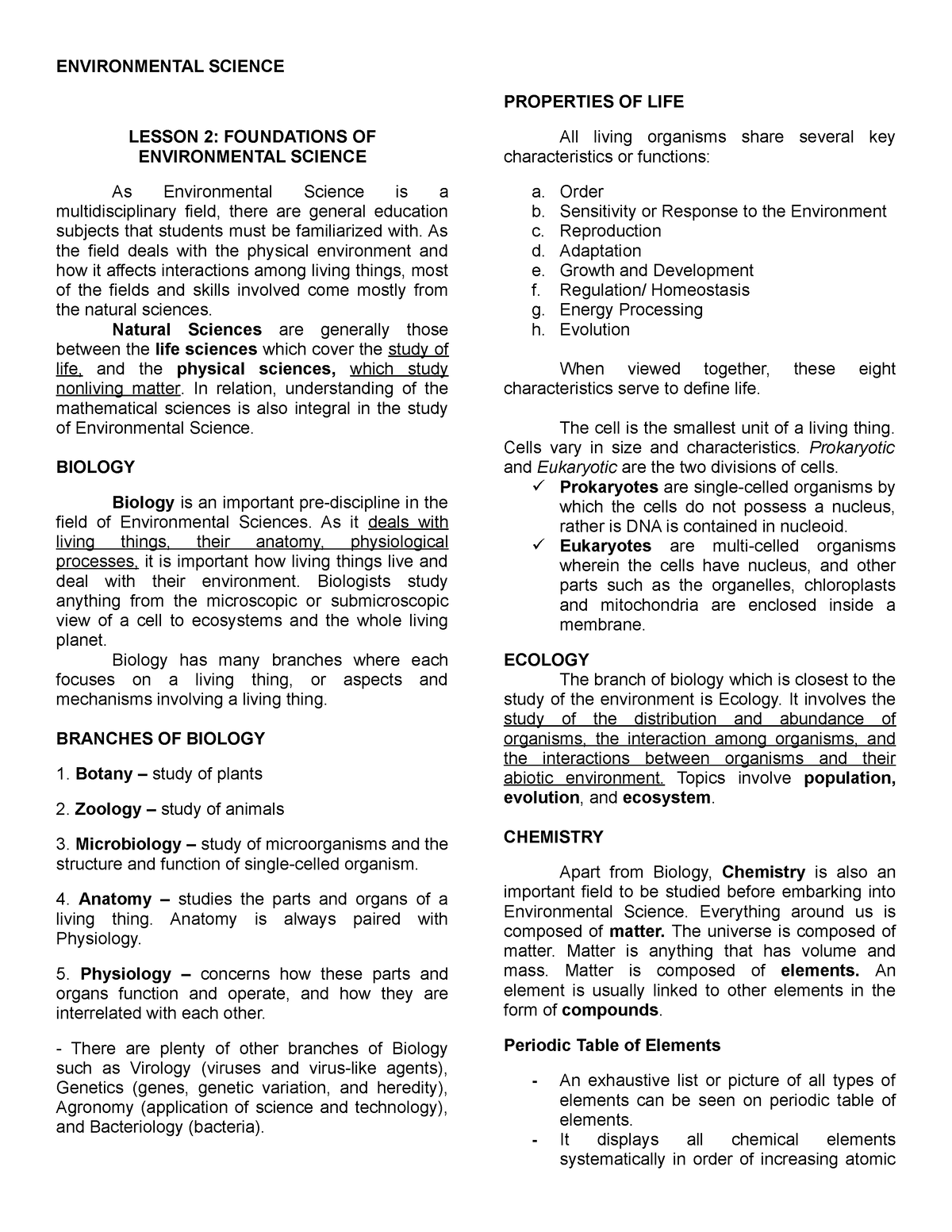 Environmental Science Reviewer - ENVIRONMENTAL SCIENCE LESSON 2 ...