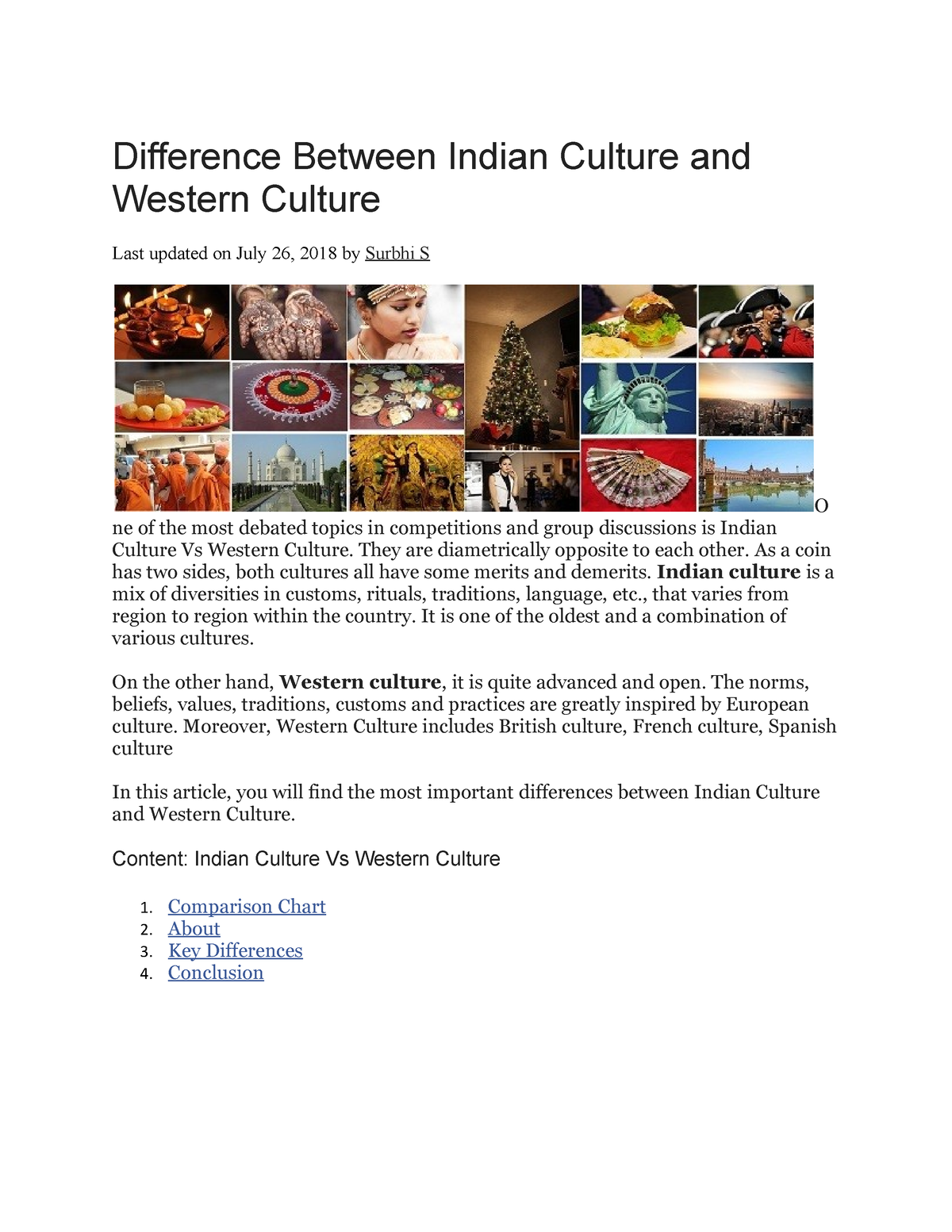 indian culture vs western culture essay in english