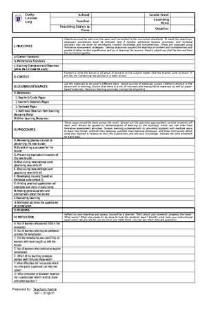 Deped Daily Lesson Log Grade 10 MELC 1 (Daily Vertical Format) - Daily ...