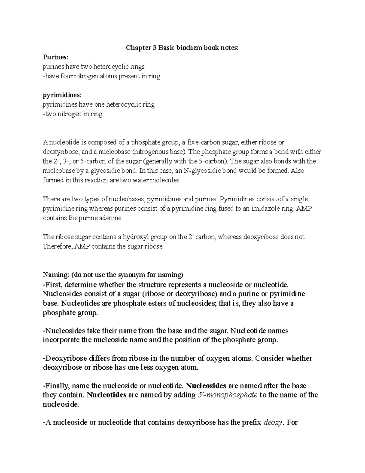 CHE 330 Basic biochem notes for chapter 3 - Chapter 3 Basic biochem ...