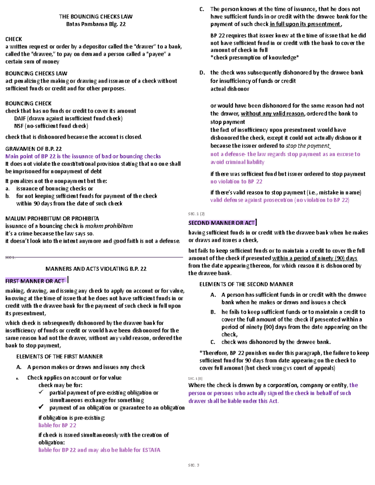 Bouncing Checks LAW - THE BOUNCING CHECKS LAW Batas Pambansa Blg. 22 ...