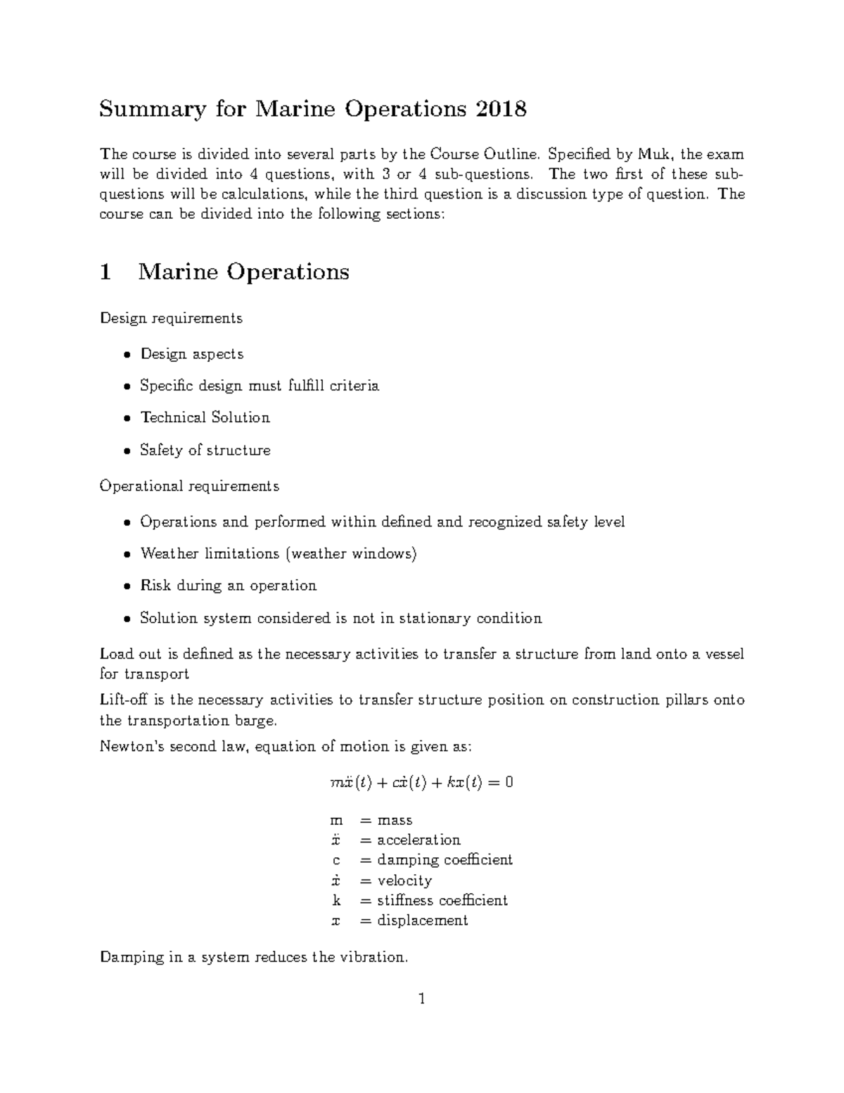 Marin Sammendrag 2 Summary for Marine Operations 2018 The course is