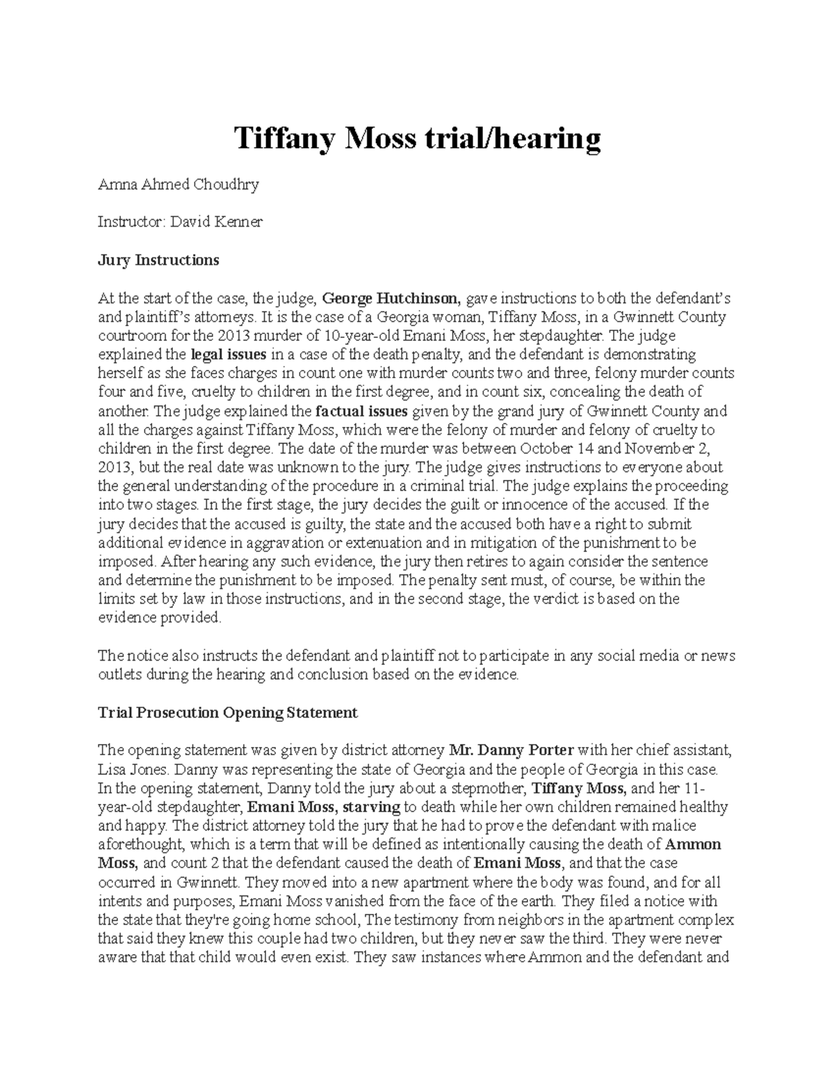 Tiffany Moss trial wid corrected grammer - Tiffany Moss trial/hearing