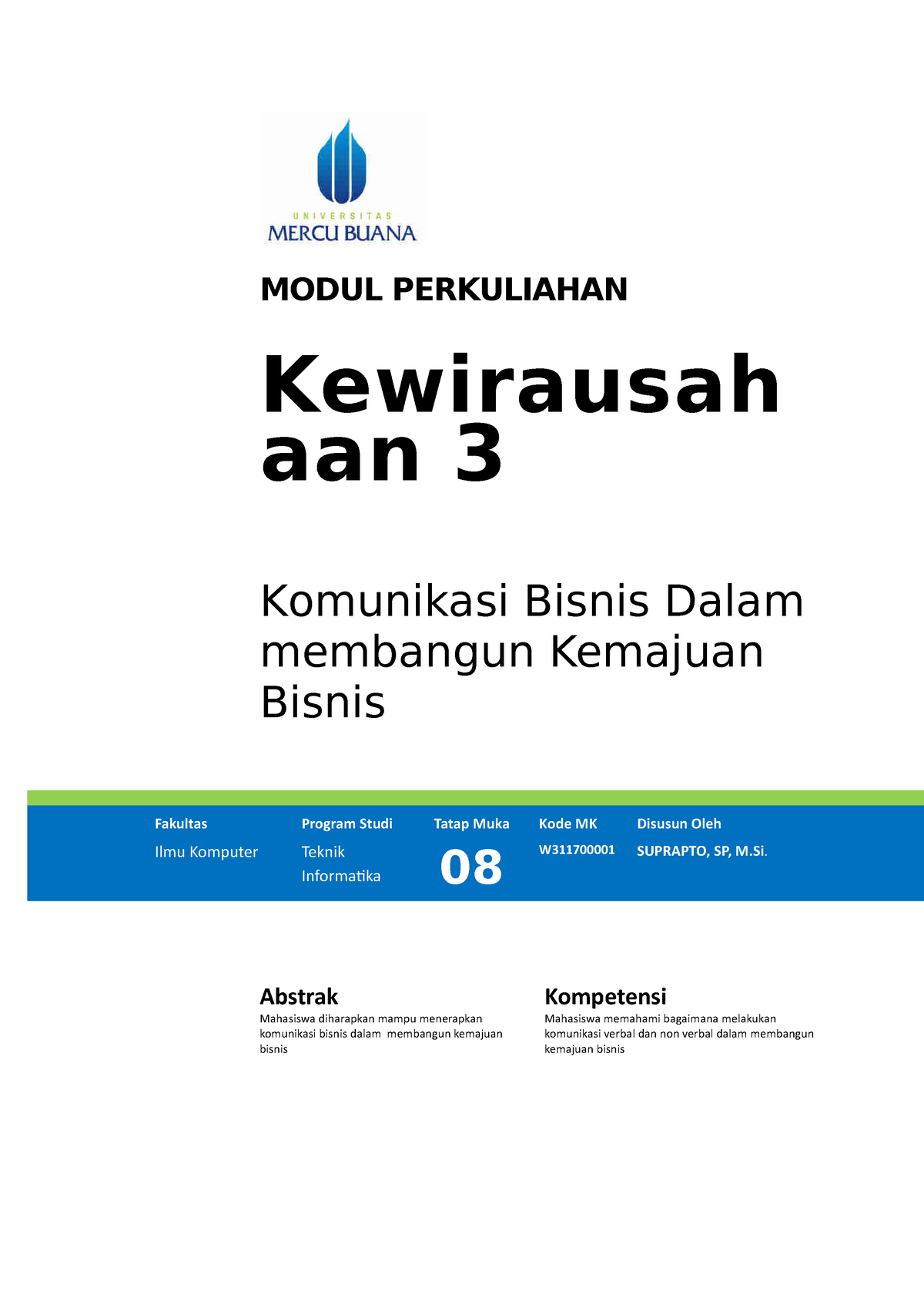 Kewirausahaan III - MODUL PERKULIAHAN Kewirausah Aan 3 Komunikasi ...