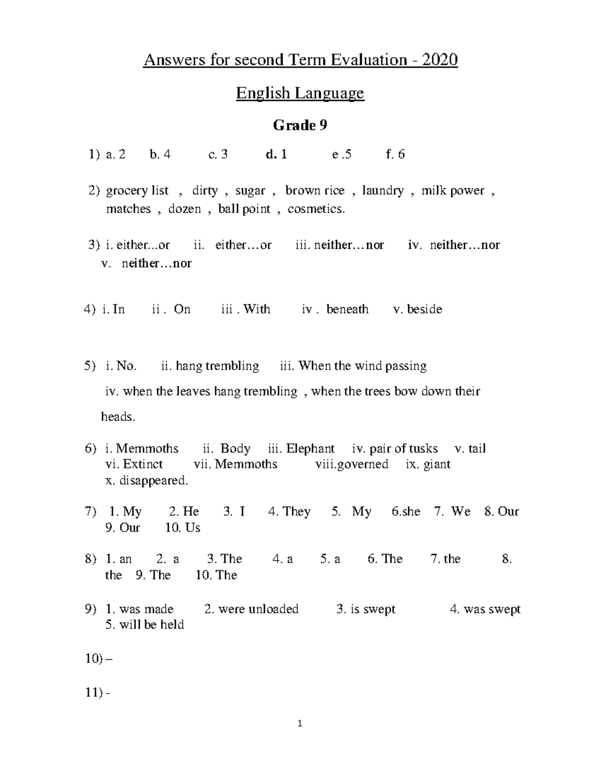 Grade 9 English Answer like it 1 Answers for second Term Evaluation