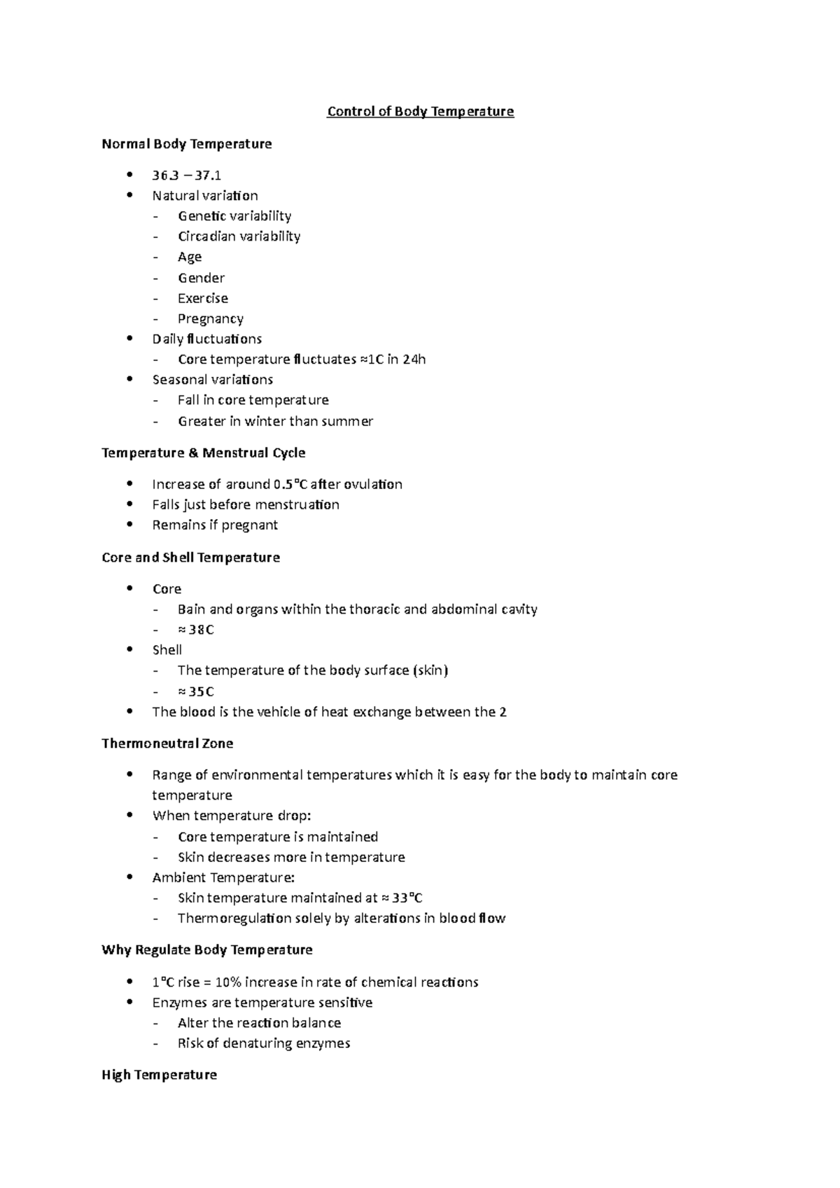 Control of Body Temperature - Control of Body Temperature Normal Body ...