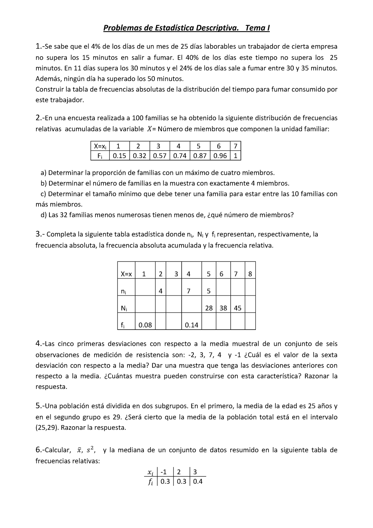 Tema 1. Problemas Estadística Descriptiva - Problemas De Estadística ...