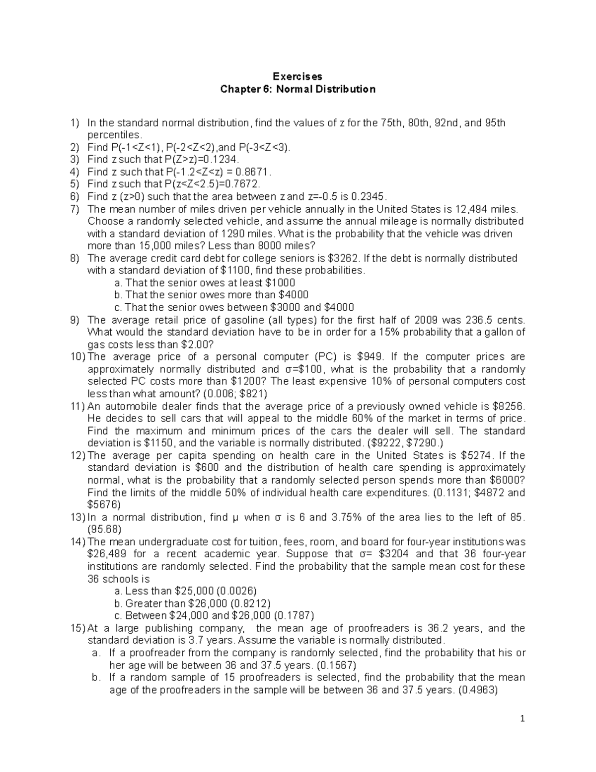 CH6Exercises - Computer Science - Exercises Chapter 6: Normal ...