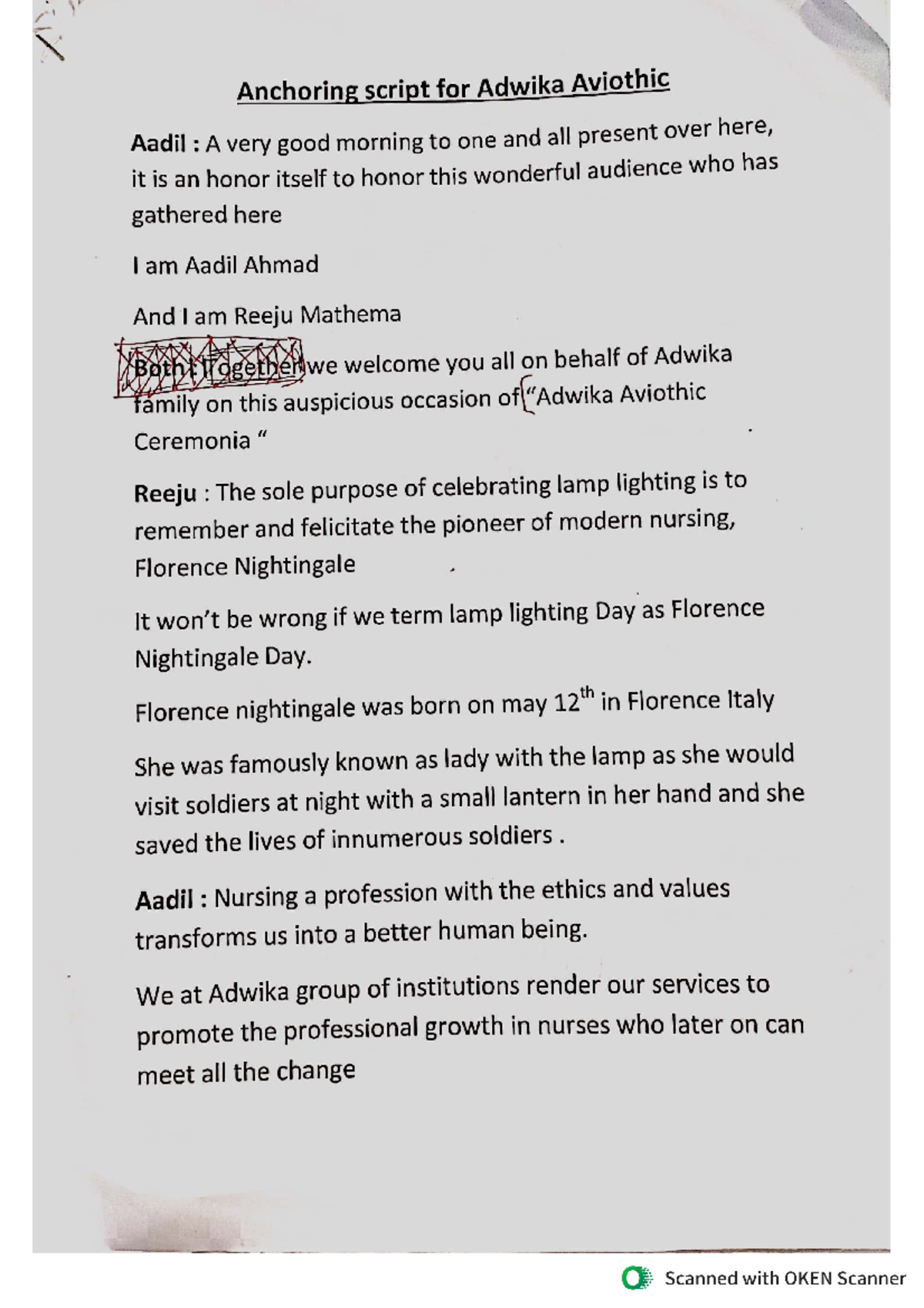 Morning script - Anchoring script for Adwika Aviothic Aadil : A very ...