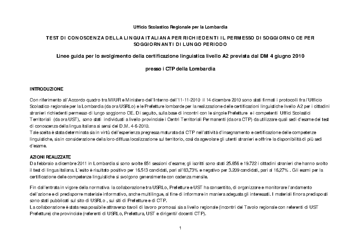 Linee Guida TEST USRL 2012 mod - Ufficio Scolastico Regionale per la ...