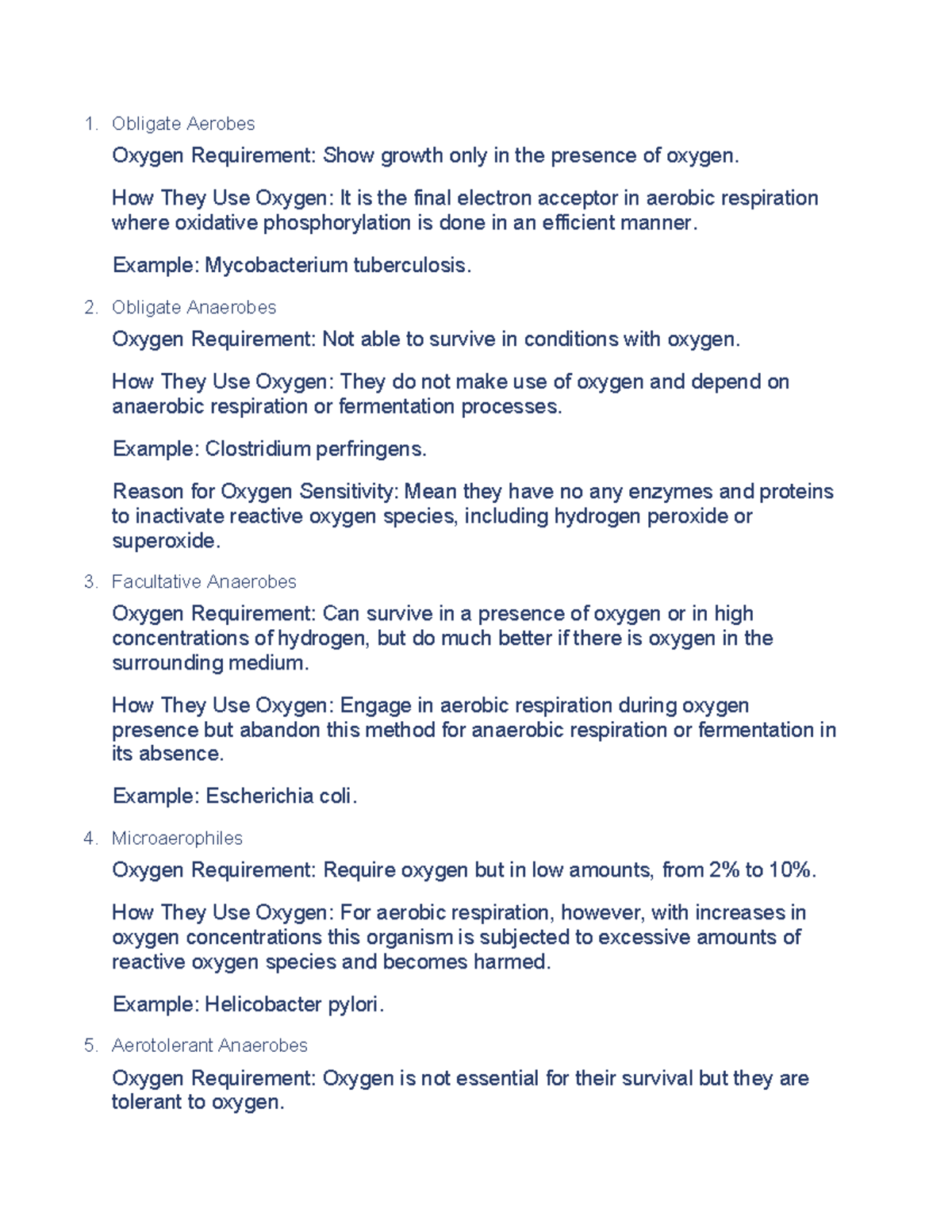 Obligate Aerobes - for the prepration of midterm exams. - 1. Obligate ...