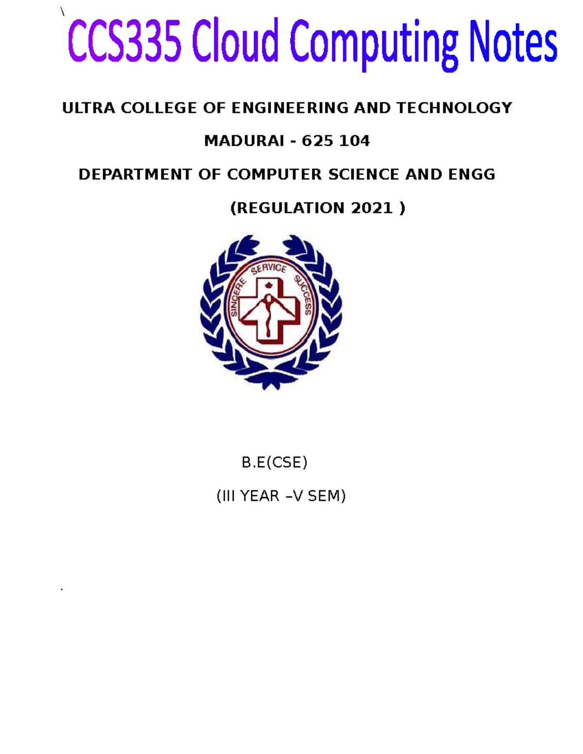 CCS335 Course FILEunit 1 - \ ULTRA COLLEGE OF ENGINEERING AND ...