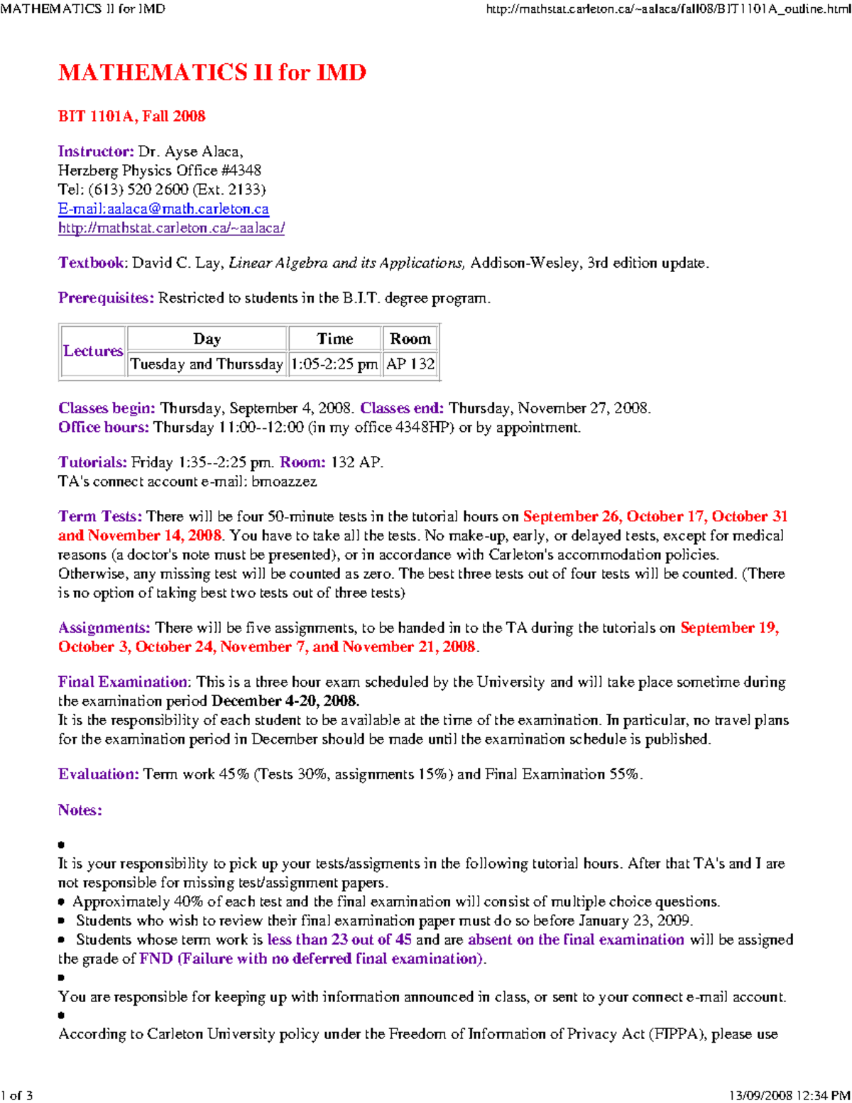 Mathematics II - Course Outline. - MATHEMATICS II for IMD - Studocu