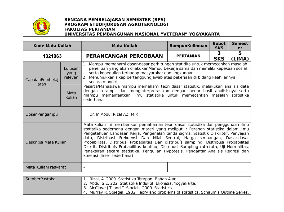 RPS Statistika - Berikut Merupakan Summaries - RENCANA PEMBELAJARAN ...