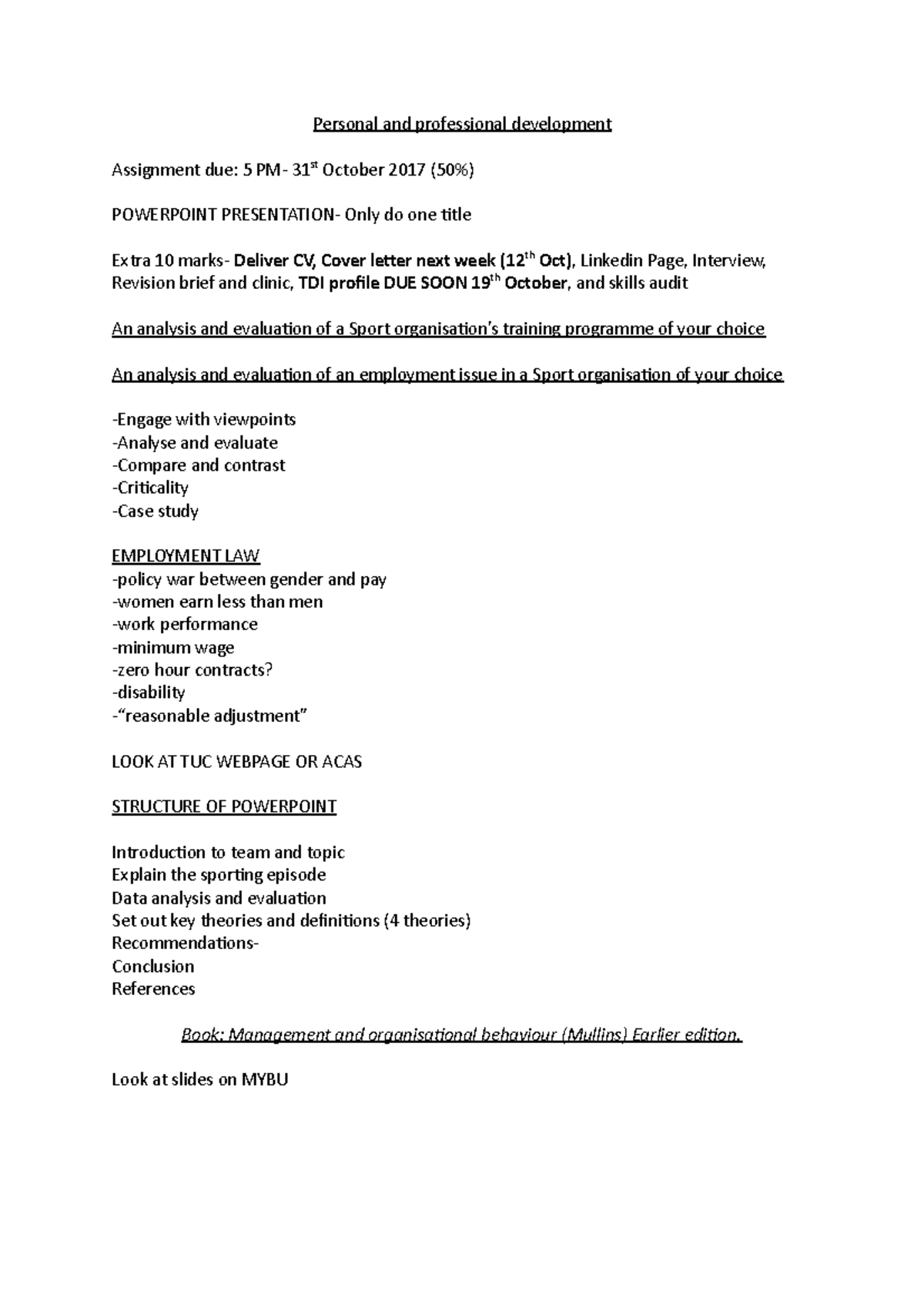 Personal and professional development seminar 2 - Personal and ...