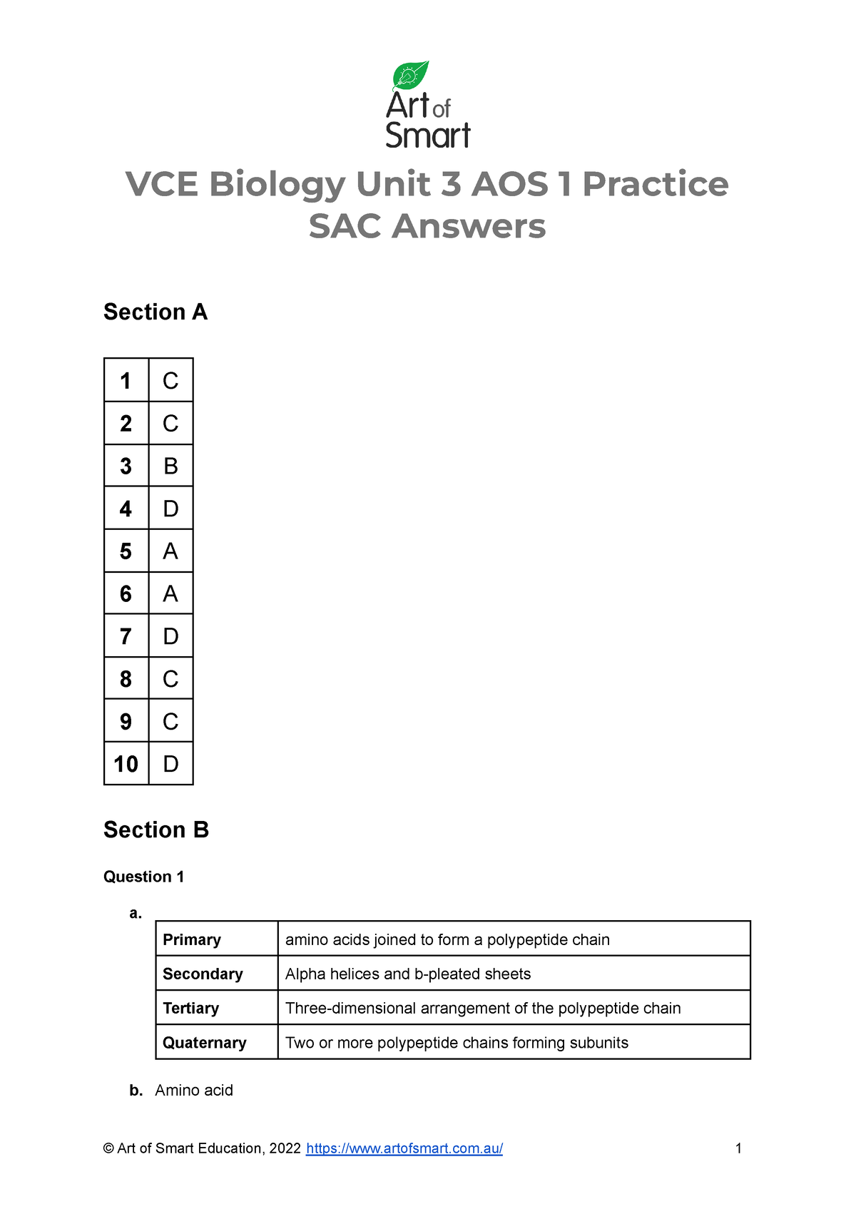 VCE Biology Unit 3 AOS 1 Practice SAC Answers Art Of Smart Education ...