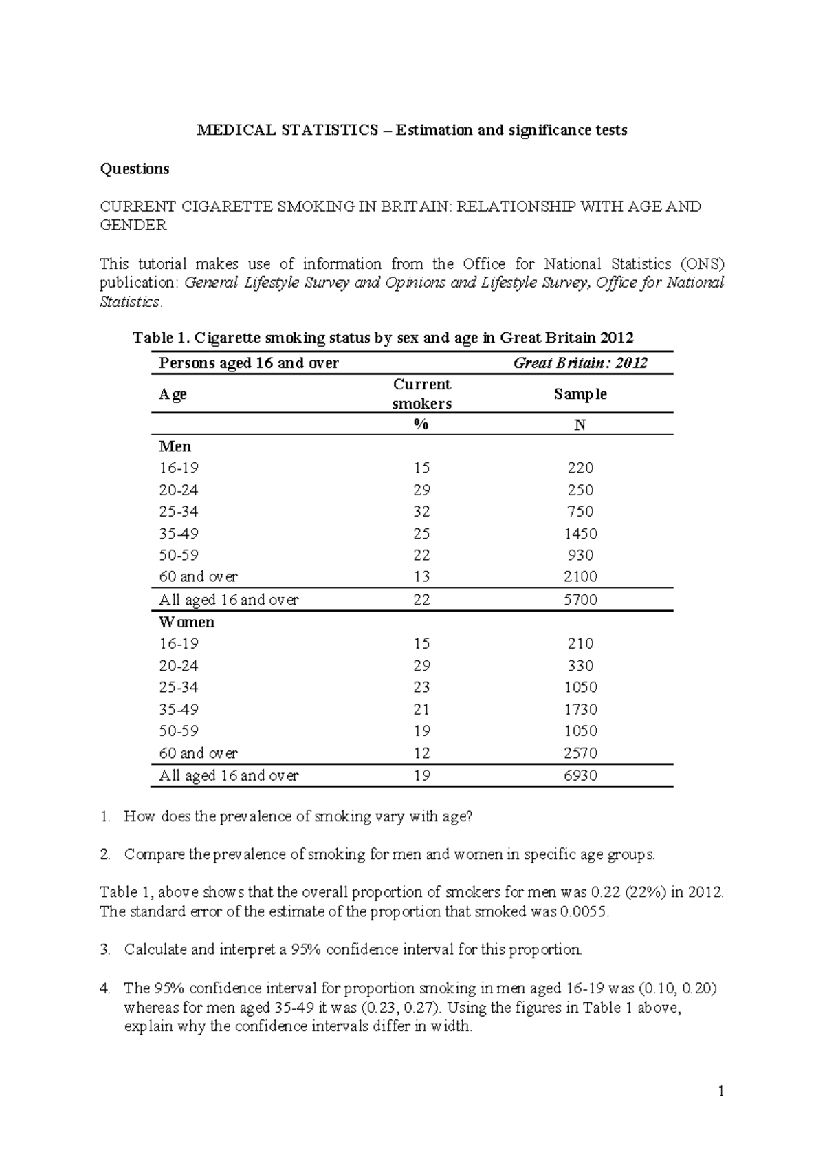 Estimation and Significance test workshop - MEDICAL STATISTICS 3 ...