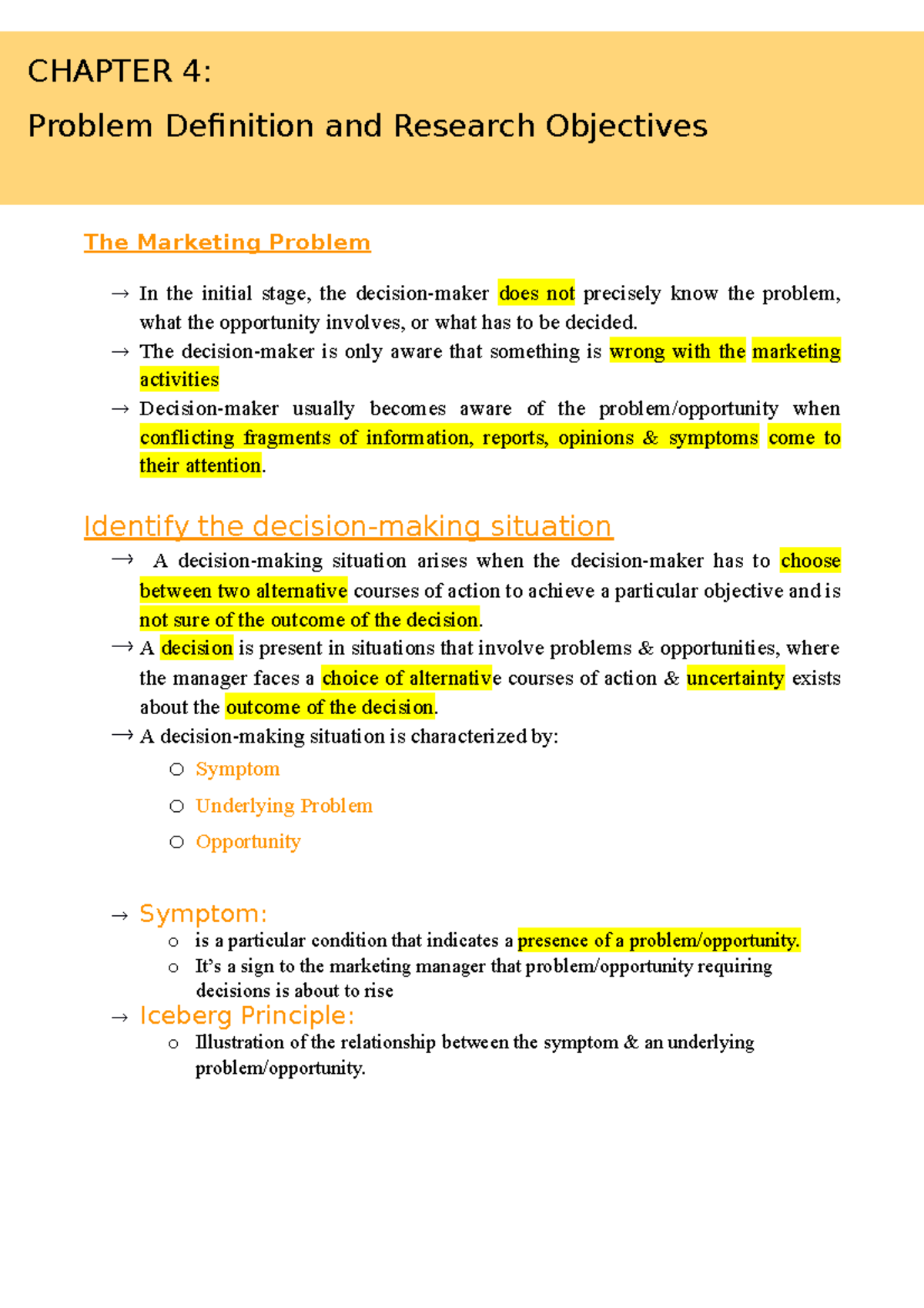 BEM314 Chapter 4 summaries - CHAPTER 4: Problem Definition and Research ...
