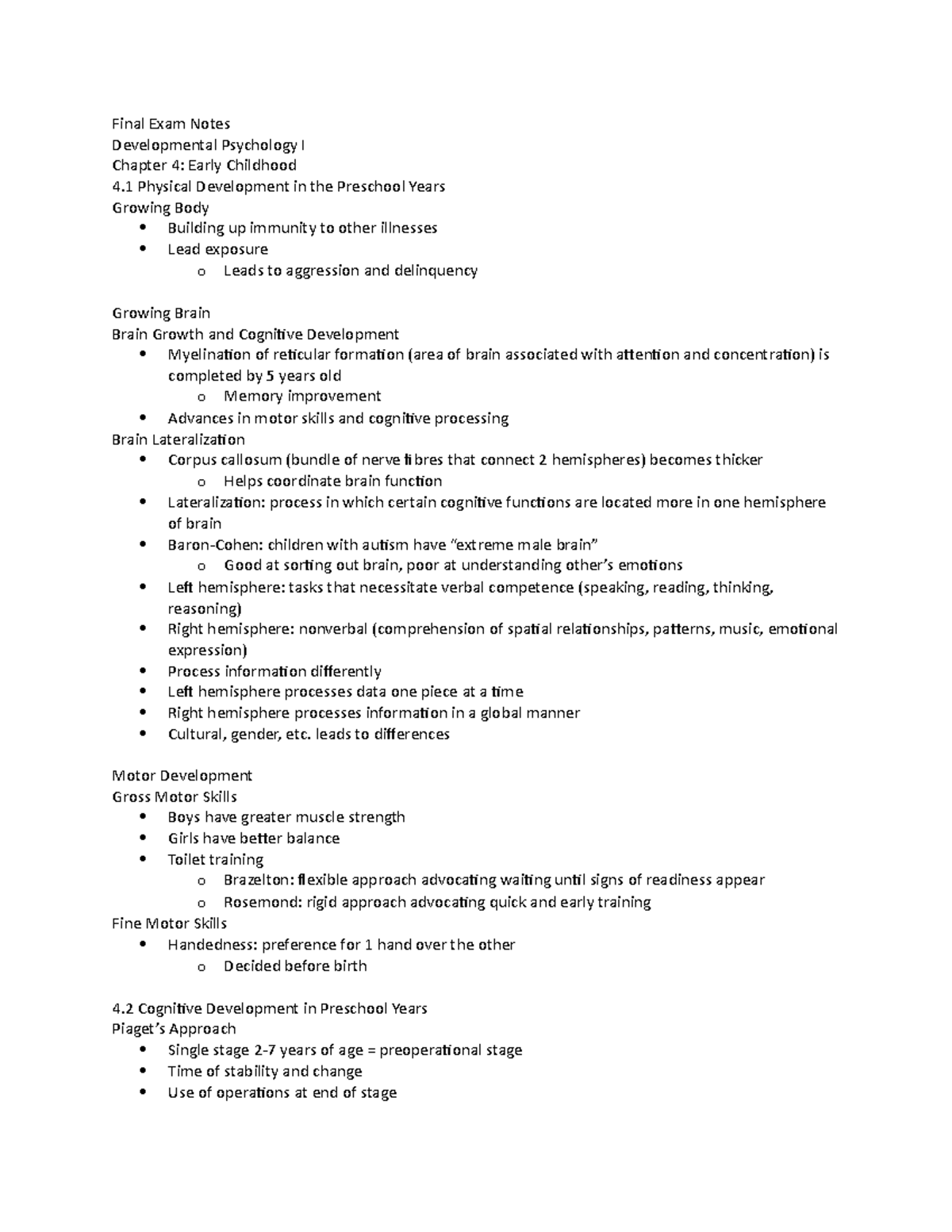 Final Exam Notes - leads to differences Motor Development Gross Motor ...