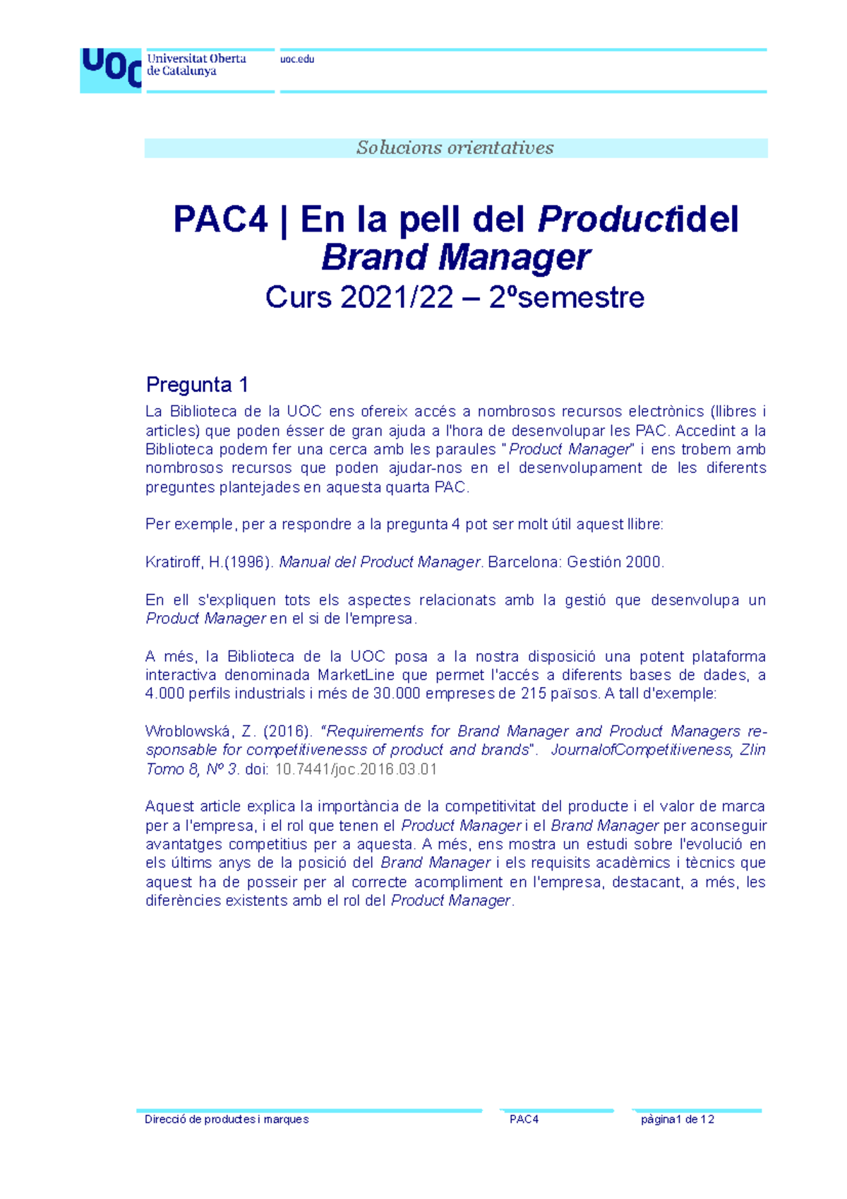 Direcció de productes i marques Sol PAC 4 - Solucions orientatives PAC4 ...