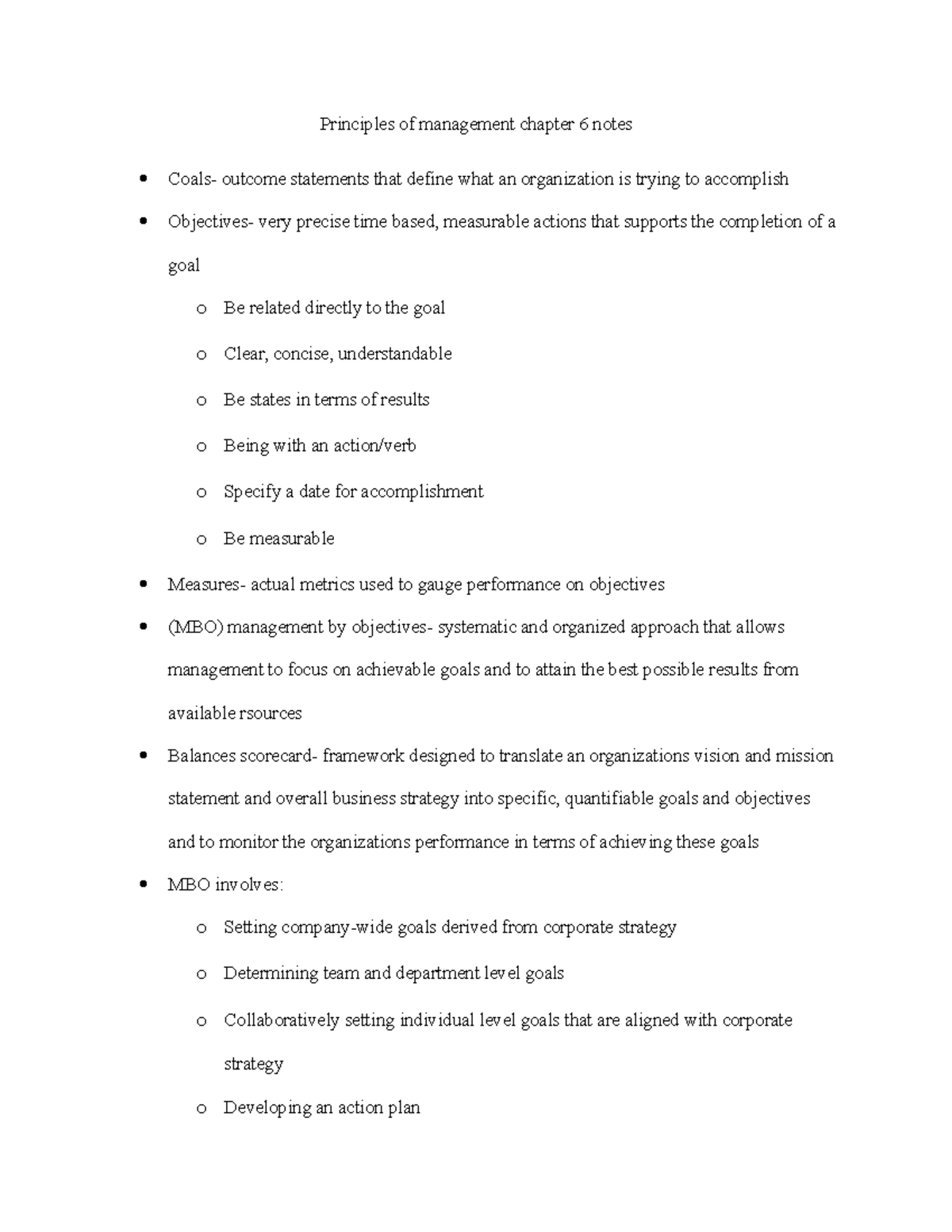 Chapter 6 notes Principles of management chapter 6 notes Coals