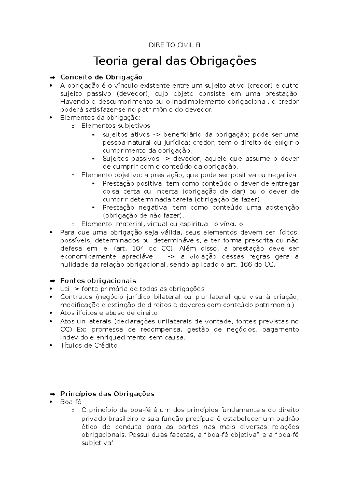 Caderno Civil B - DIREITO CIVIL B Teoria Geral Das Obrigações Conceito ...