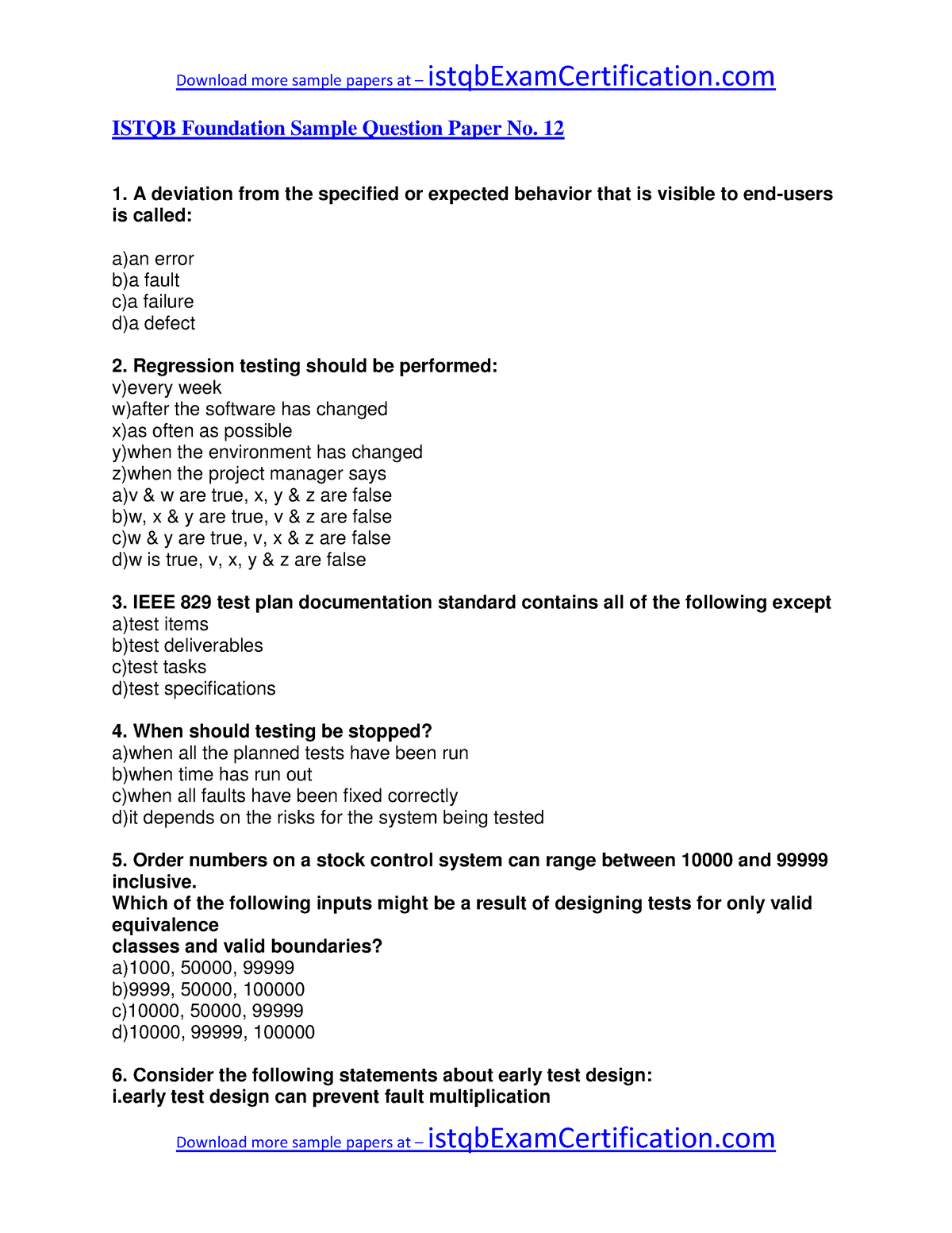 Istqb Exam Certification - ISTQB Foundation Sample Question Paper No ...