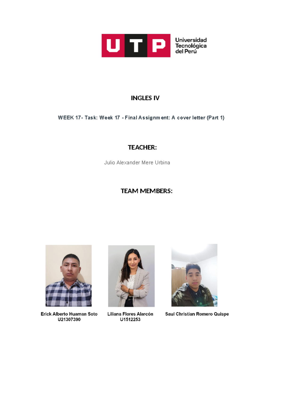 Task 17 Flores Huamán Romero (2)3 - ingles 4 QUIZZES - INGLES IV WEEK ...