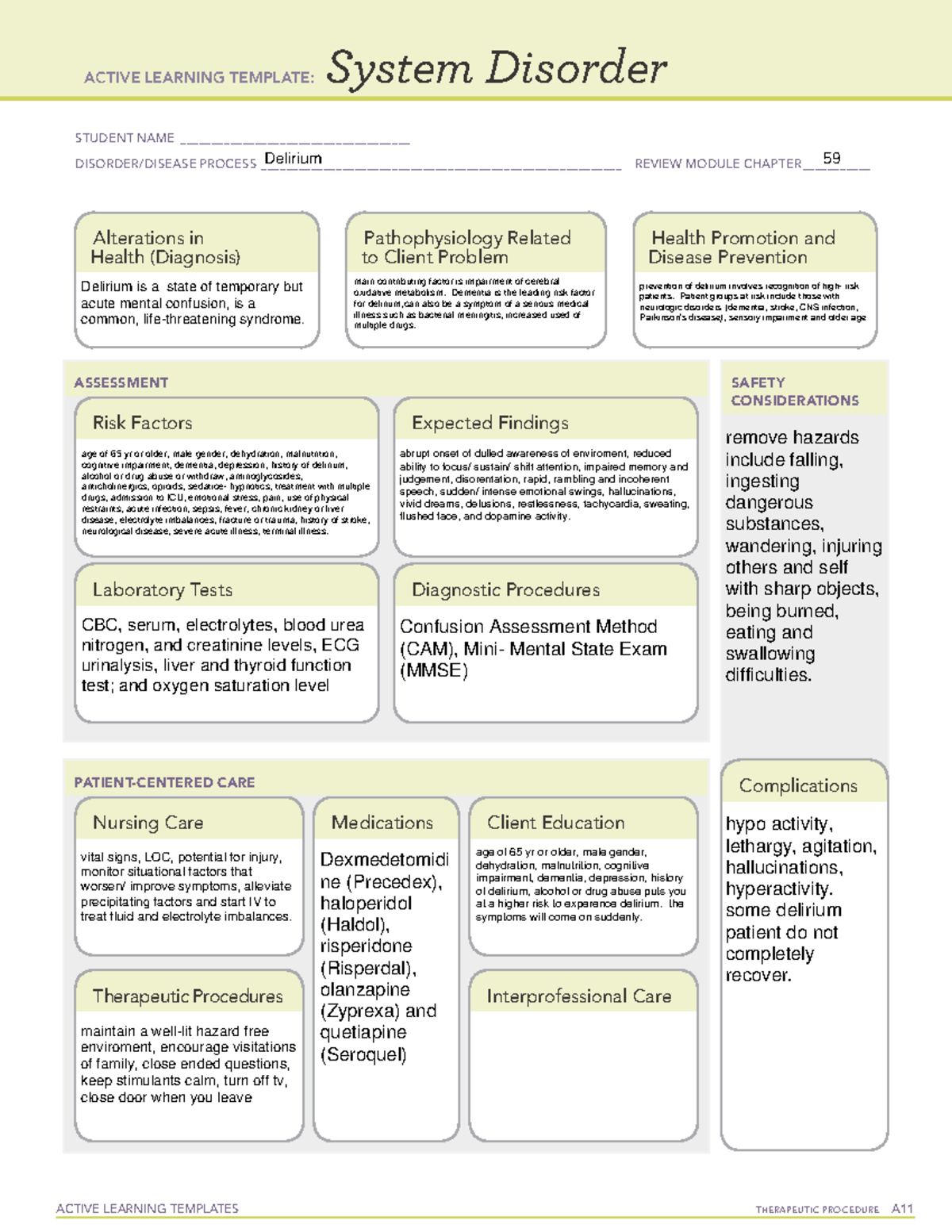 Form That Describes Delirium ACTIVE LEARNING TEMPLATES THERAPEUTIC 