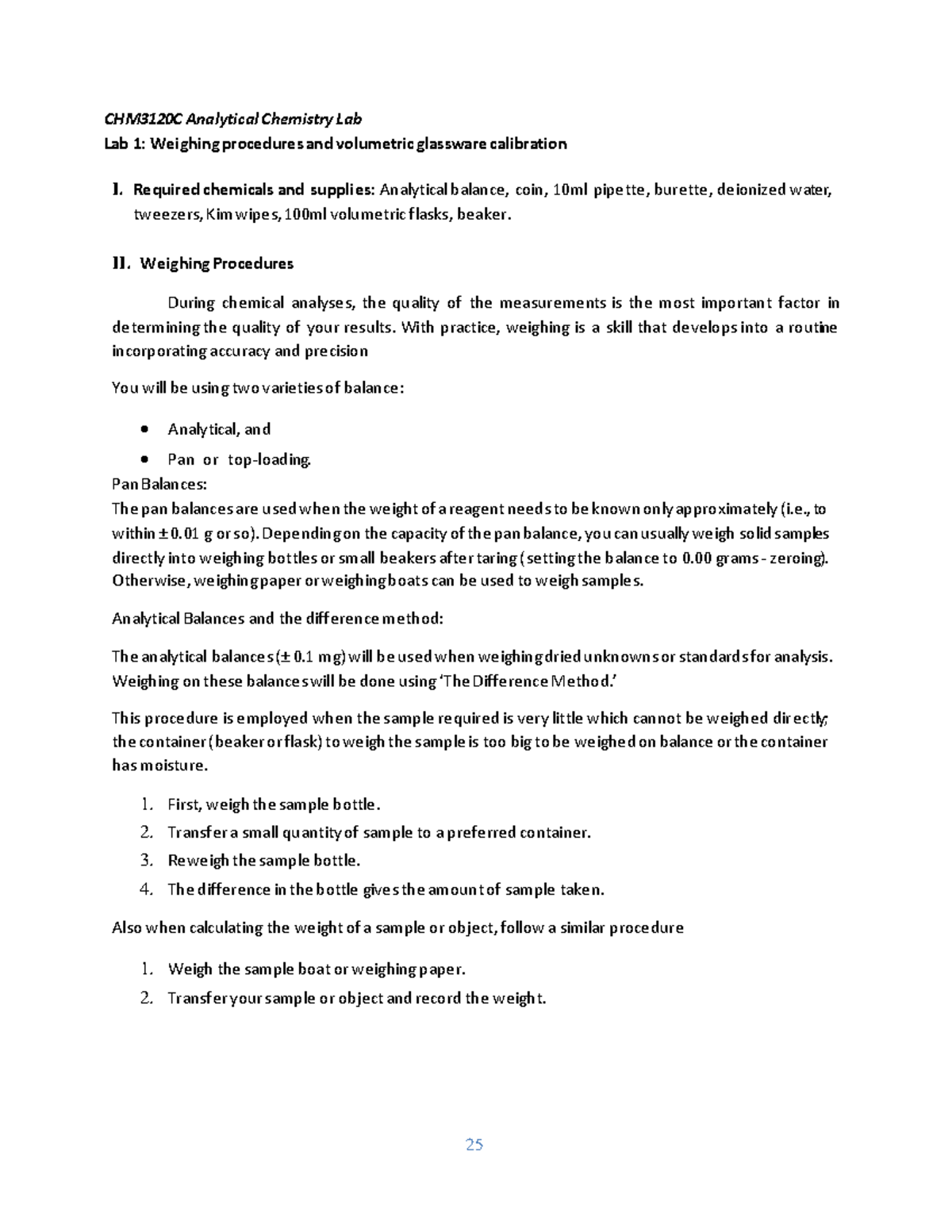 Analytical lab manual Spring 2022 CHM3120C Analytical Chemistry Lab