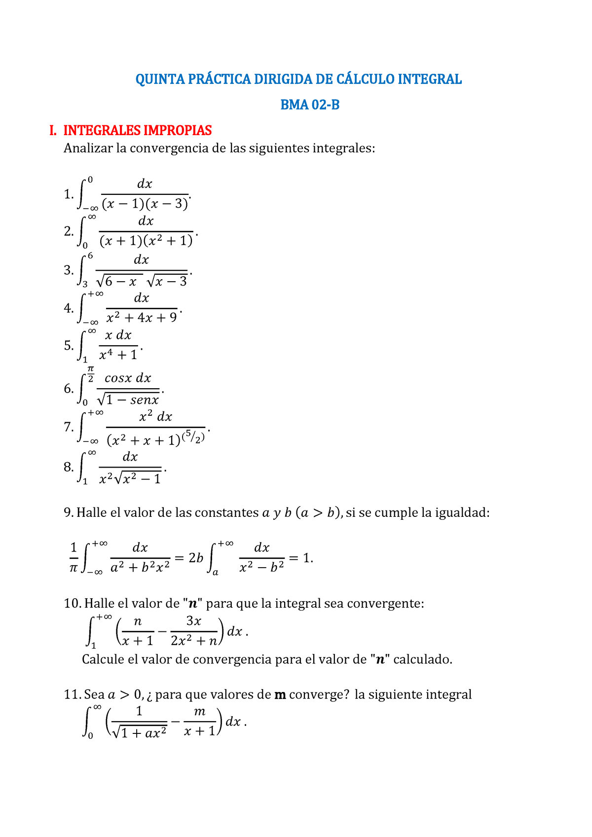 Pr Ctica Dirigida N Practica De Calculoo Integral Quinta Prctica Dirigida De Clculo