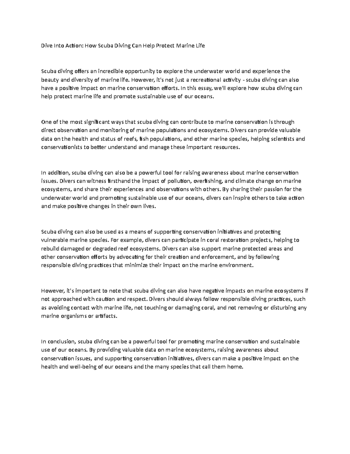 Dive Into Action Lecture Notes Dive Into Action How Scuba Diving