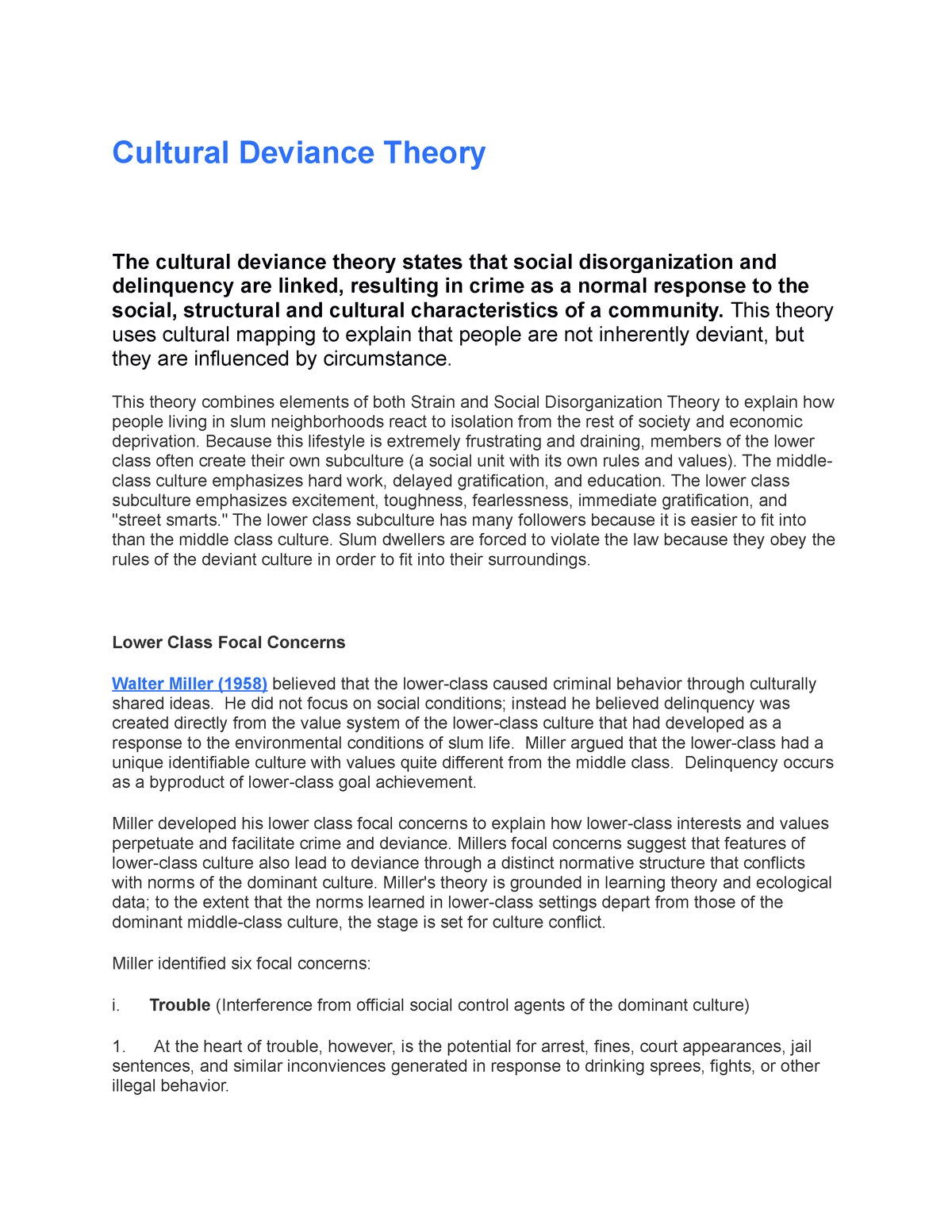 cultural deviance theory essay